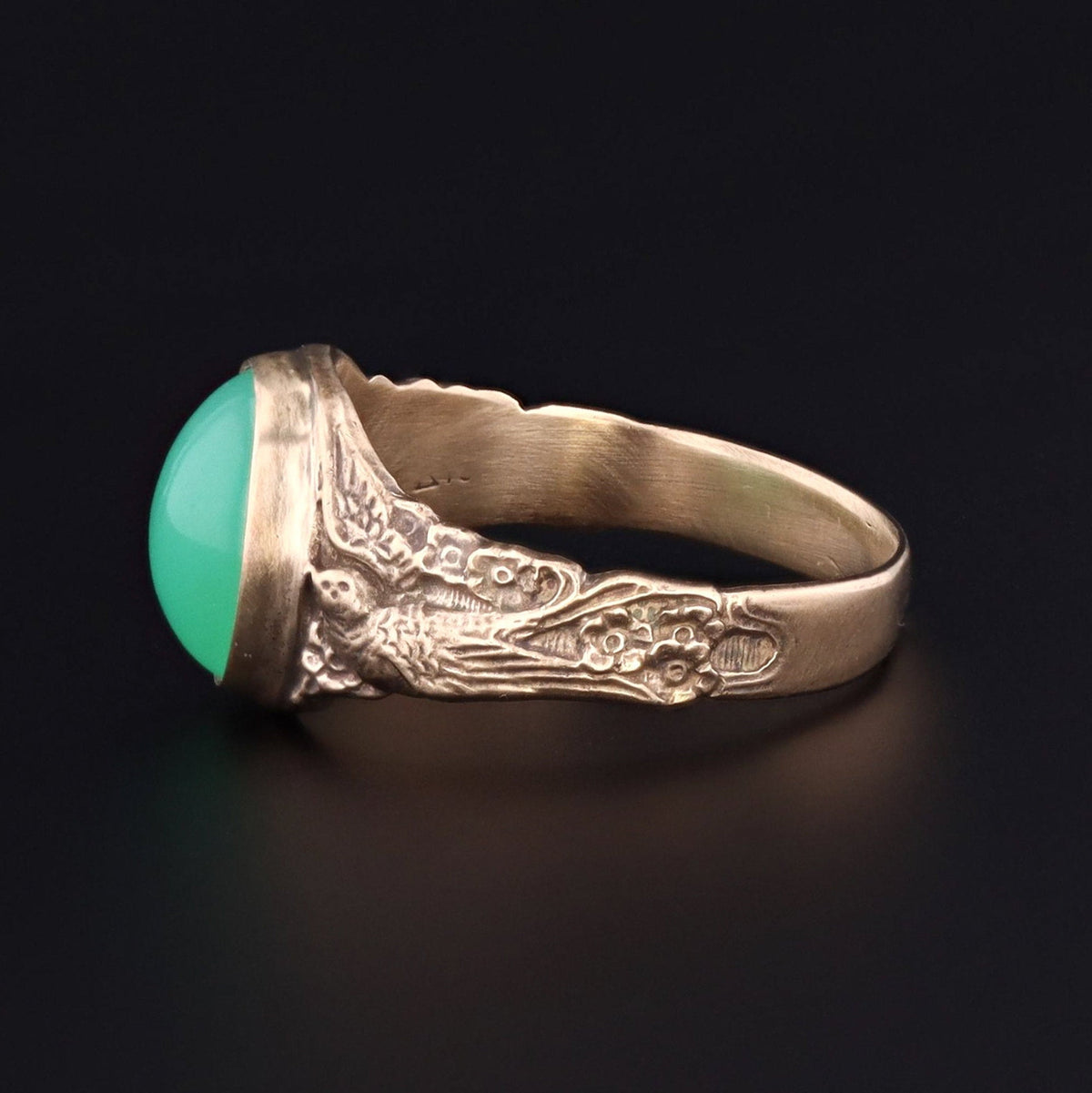 Chrysoprase Ring | 14k Gold Chrysoprase Bird Ring - Trademark Antiques