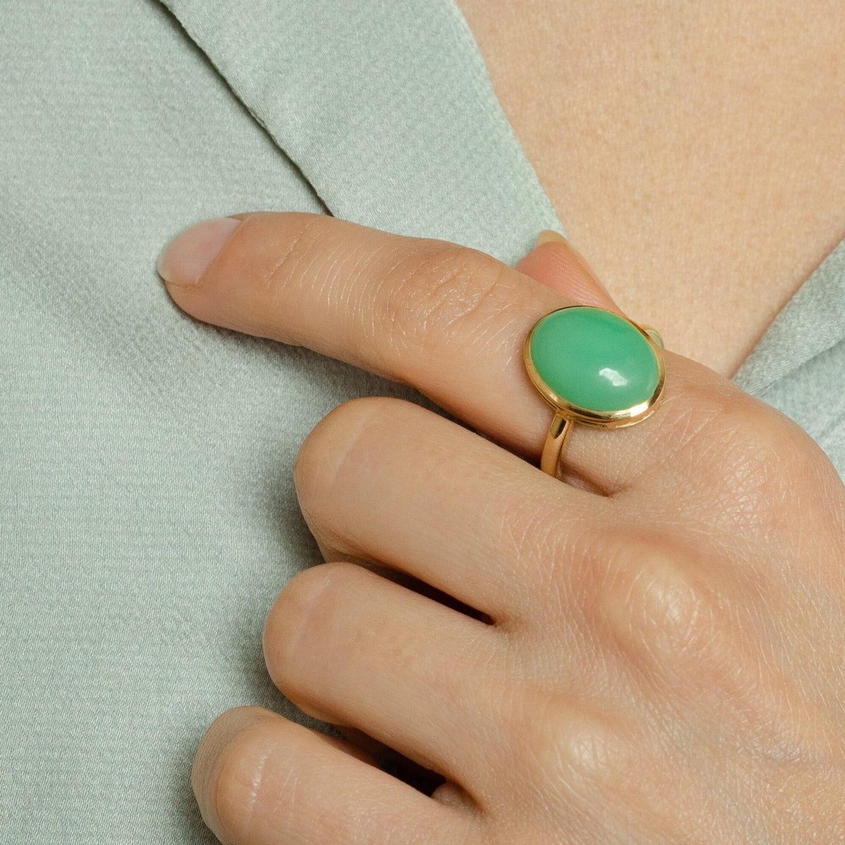 Chrysoprase Ring | 14k Gold Chrysoprase Ring - Trademark Antiques