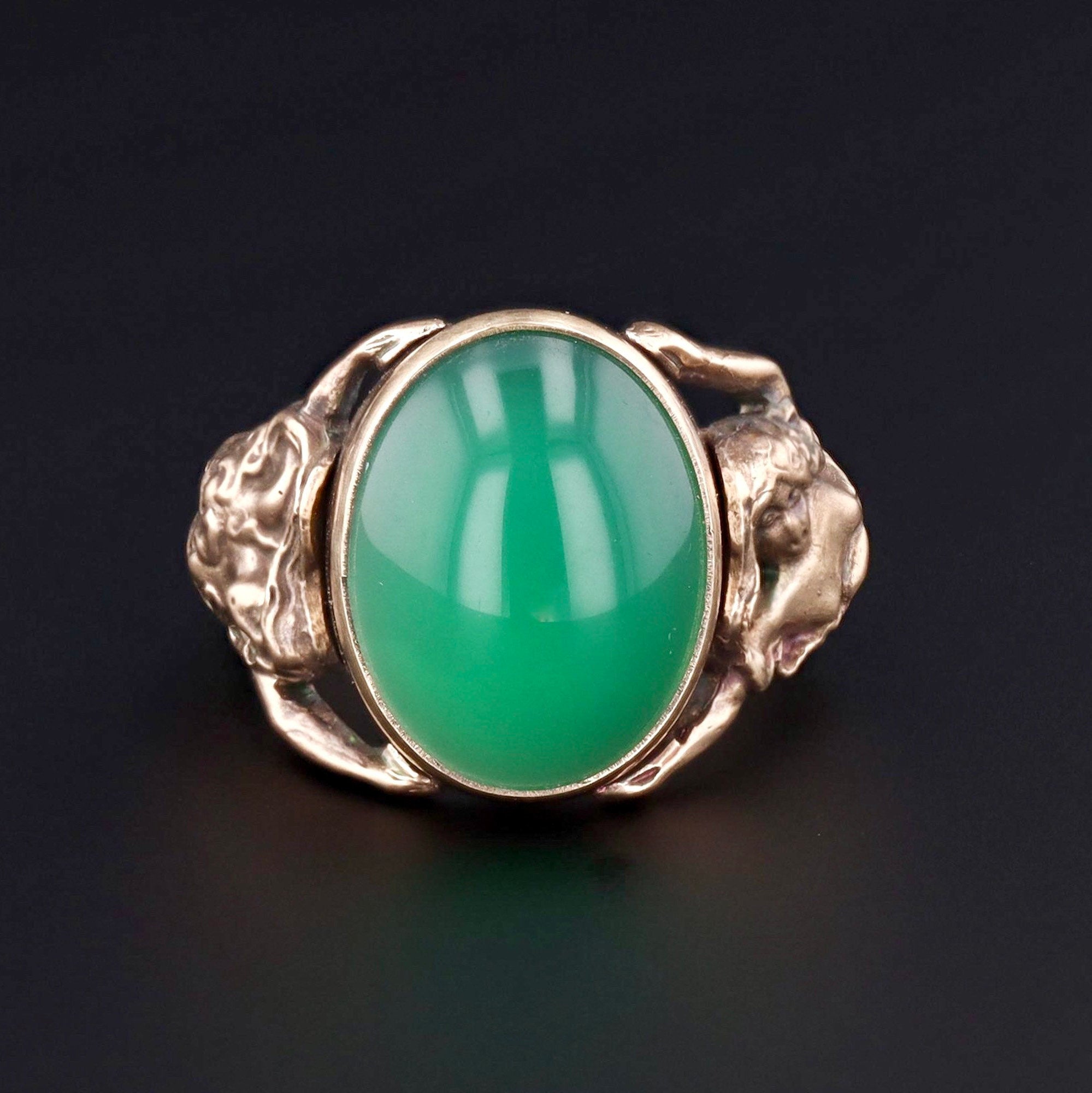 Chrysoprase Ring | 14k Gold Floral Woman Ring - Trademark Antiques