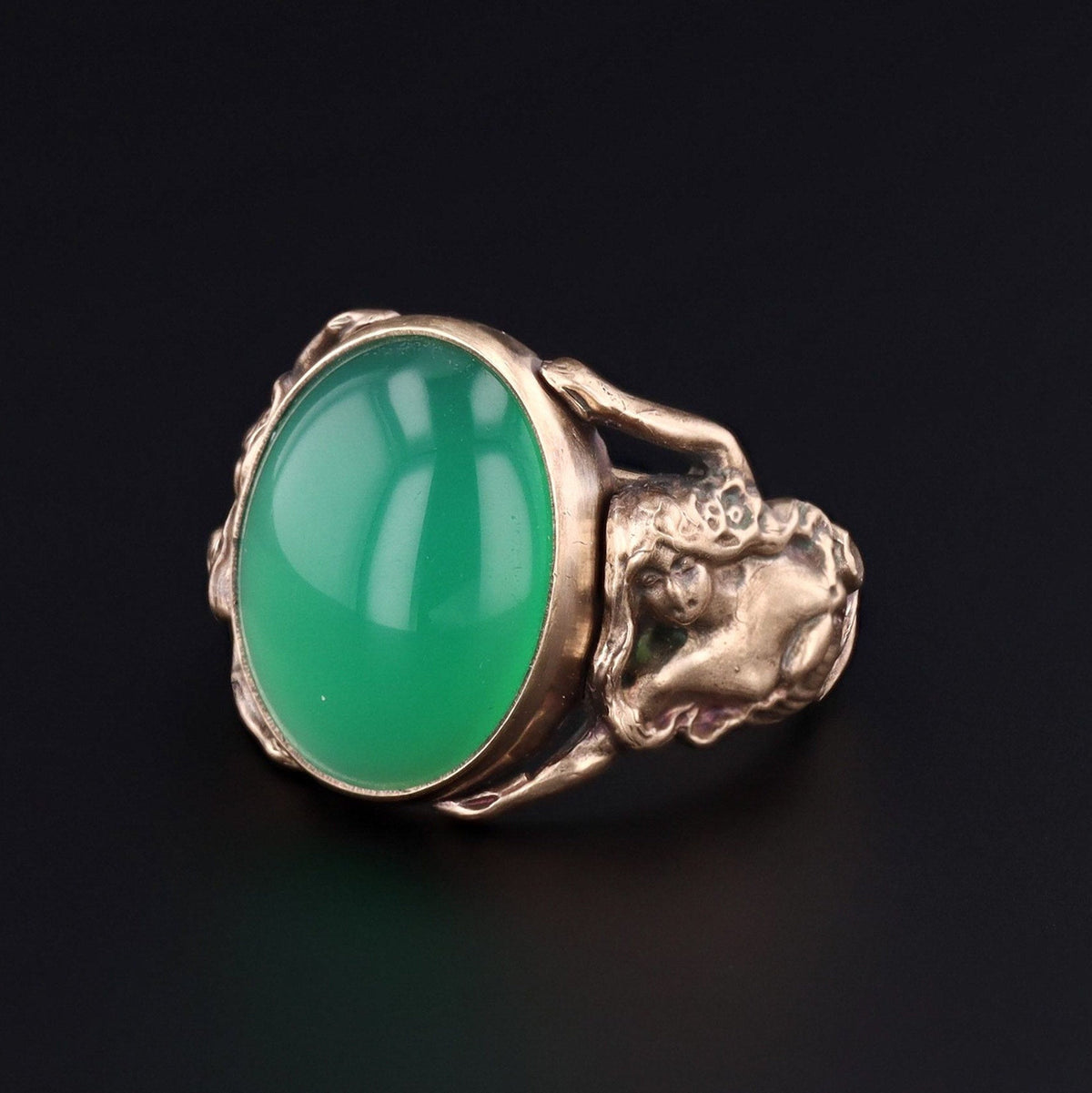 Chrysoprase Ring | 14k Gold Floral Woman Ring - Trademark Antiques