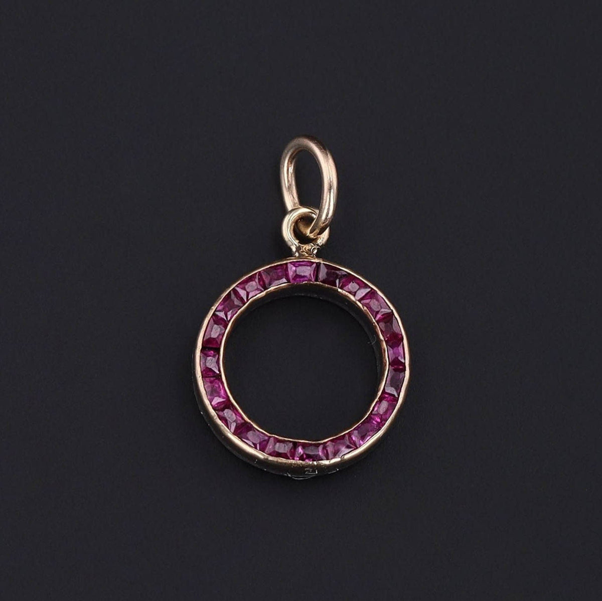 Circle Charm | 14k Gold, Platinum, Ruby &amp; Diamond Pendant - Trademark Antiques