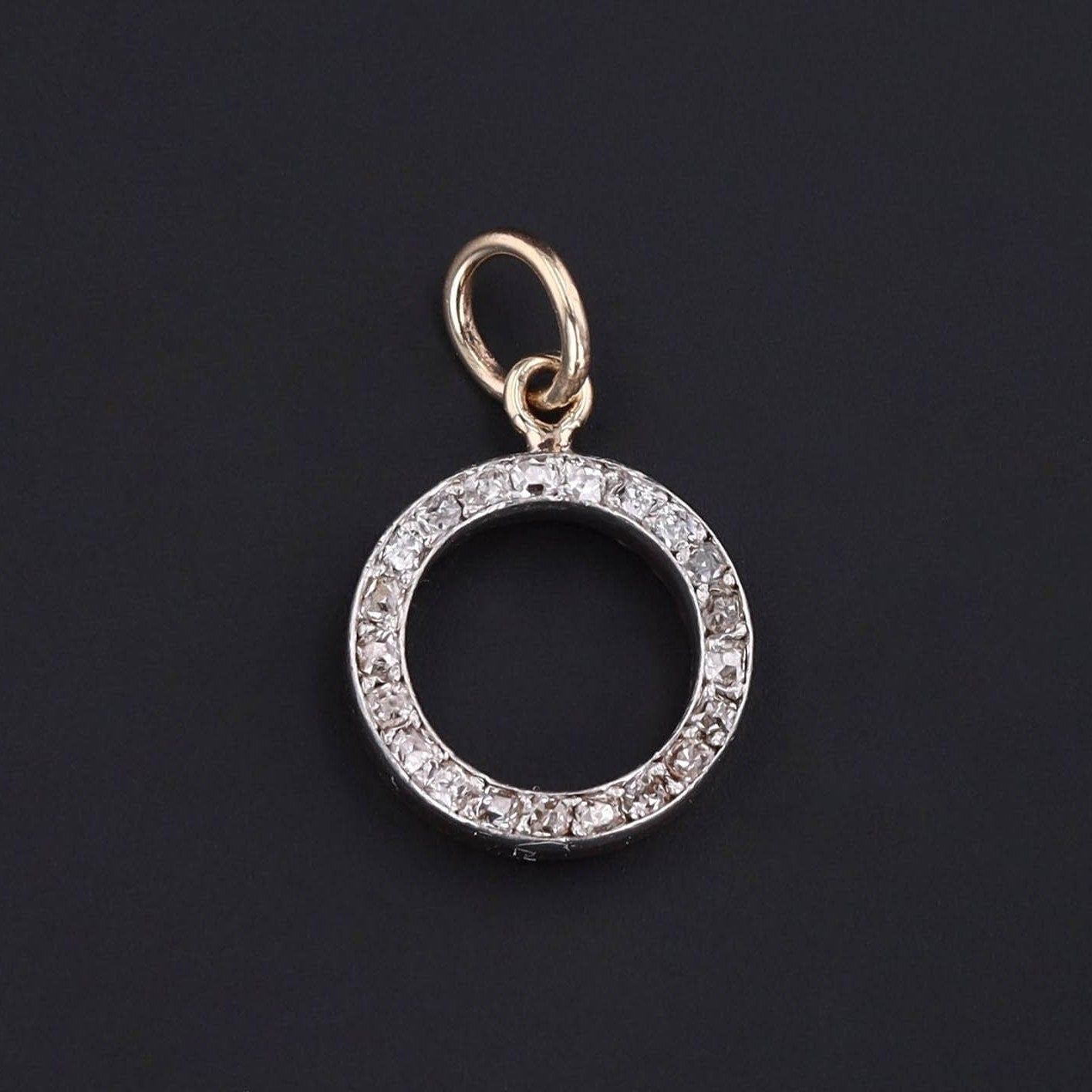 Circle Charm | 14k Gold, Platinum, Ruby & Diamond Pendant - Trademark Antiques