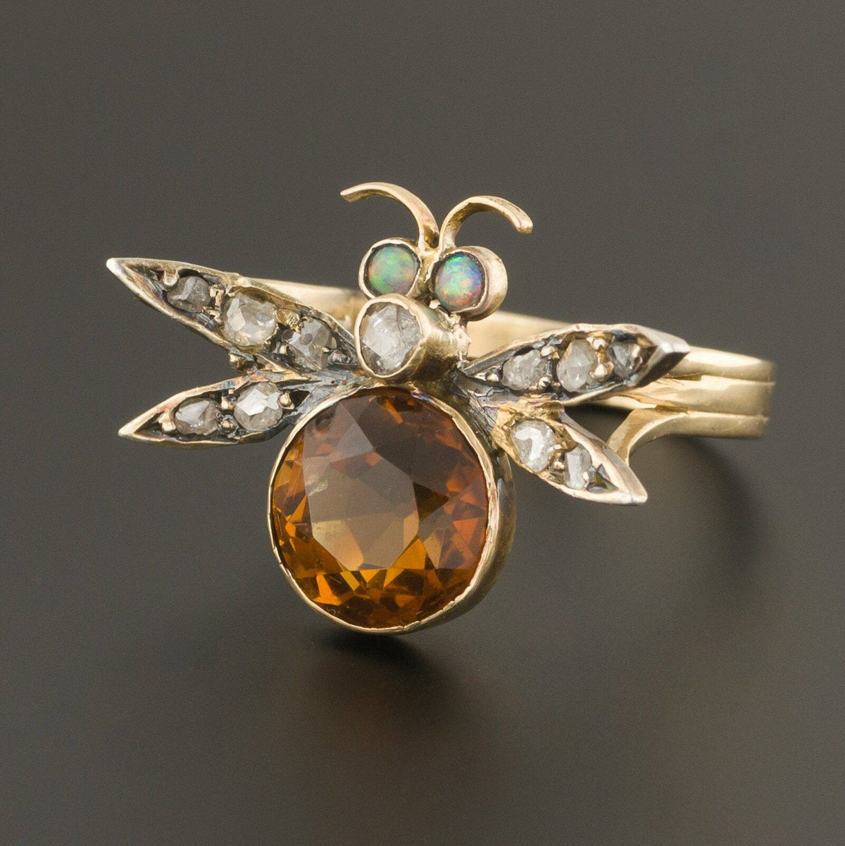Citrine &amp; Diamond Bug Ring | 14k Gold Ring - Trademark Antiques