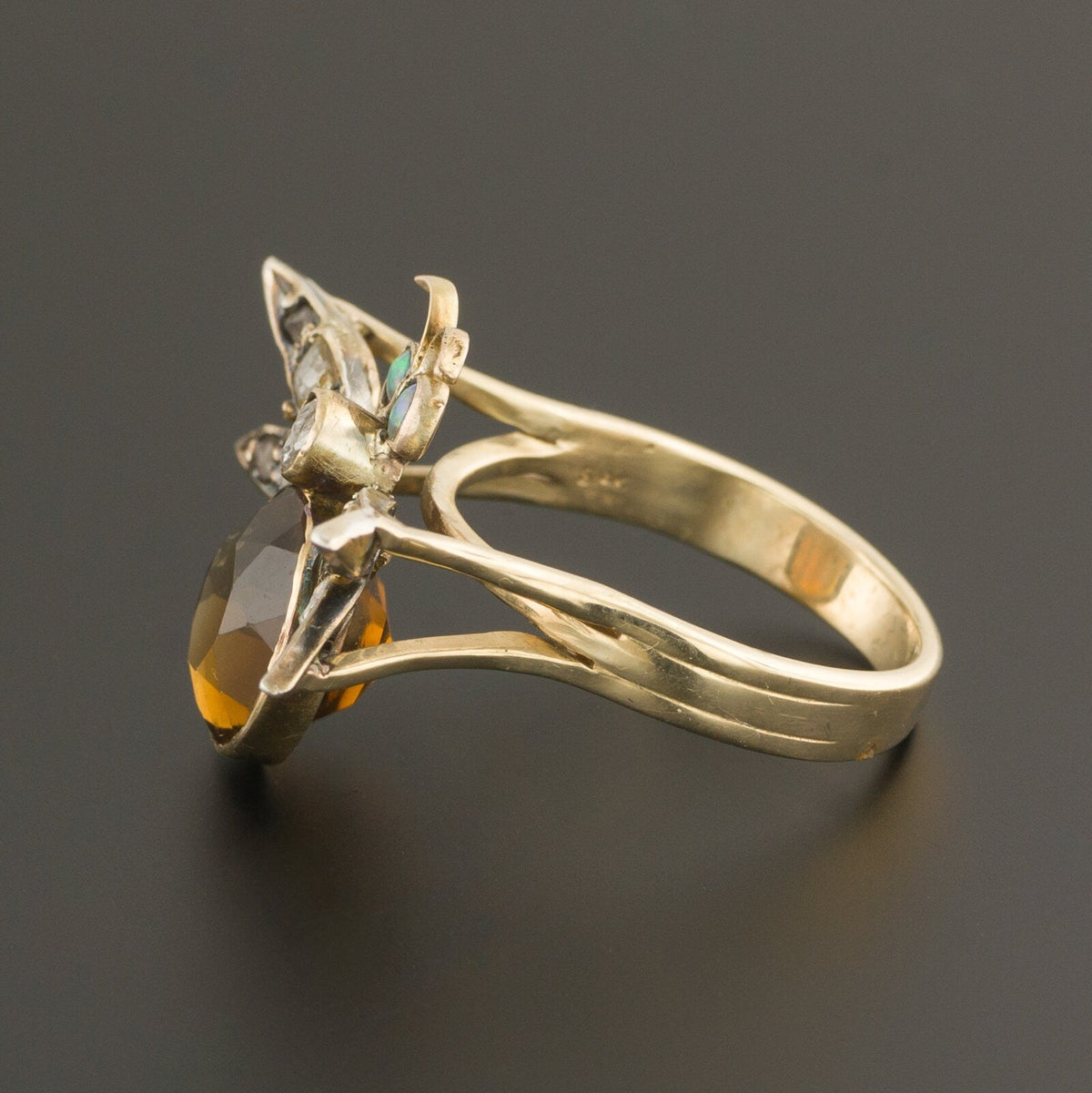 Citrine &amp; Diamond Bug Ring | 14k Gold Ring - Trademark Antiques