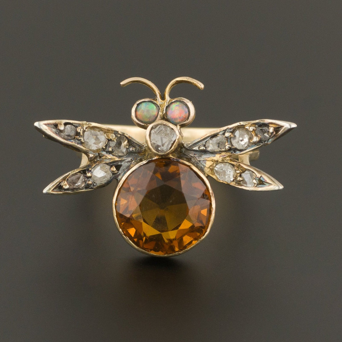 Citrine &amp; Diamond Bug Ring | 14k Gold Ring - Trademark Antiques