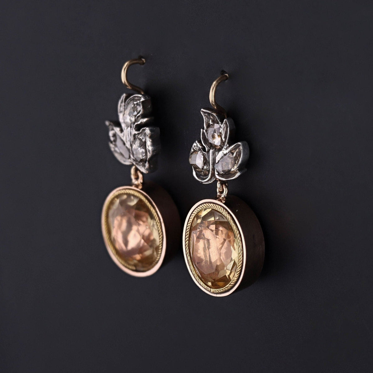 Citrine &amp; Diamond Earrings | 14k Gold and Silver Earrings - Trademark Antiques