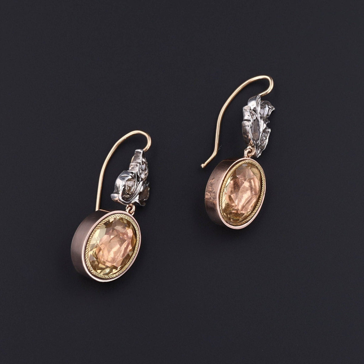 Citrine &amp; Diamond Earrings | 14k Gold and Silver Earrings - Trademark Antiques
