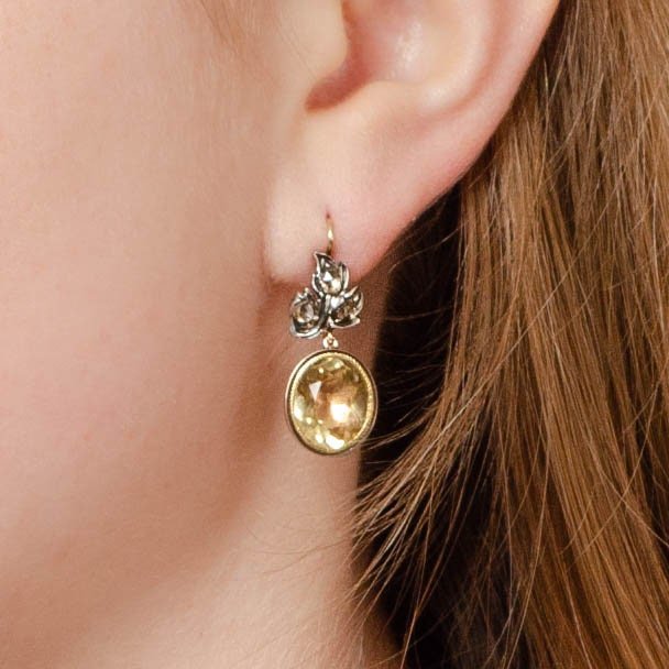 Citrine &amp; Diamond Earrings | 14k Gold and Silver Earrings - Trademark Antiques