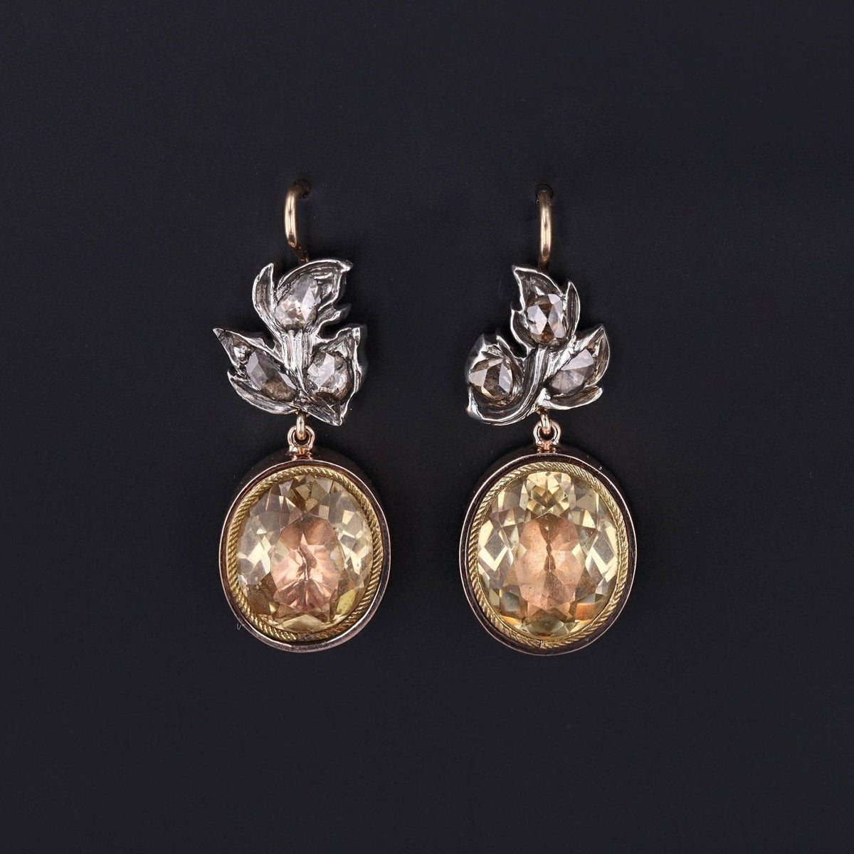 Citrine &amp; Diamond Earrings | 14k Gold and Silver Earrings - Trademark Antiques