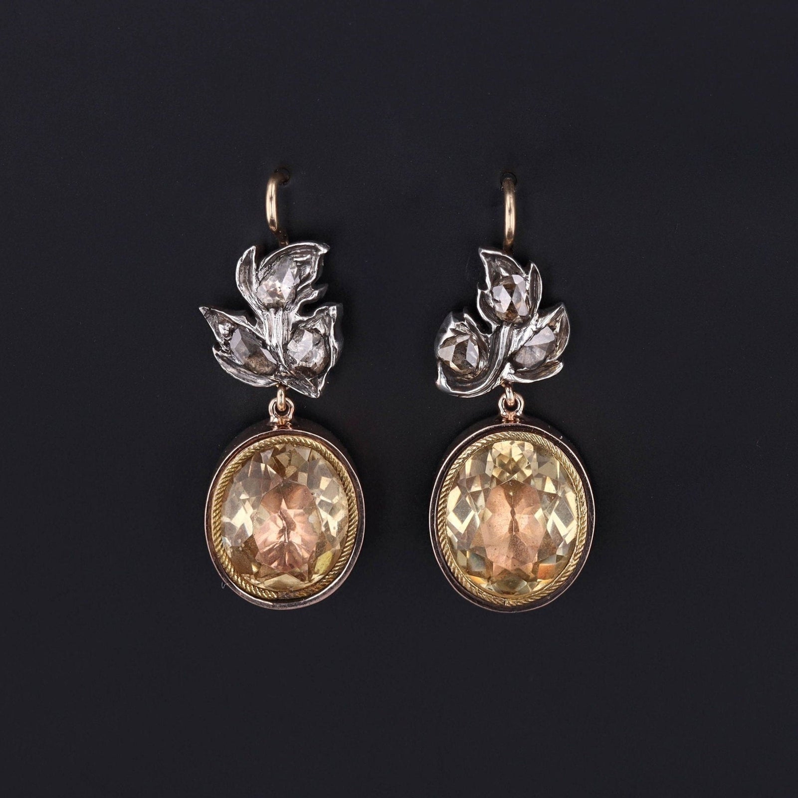Citrine & Diamond Earrings | 14k Gold and Silver Earrings - Trademark Antiques