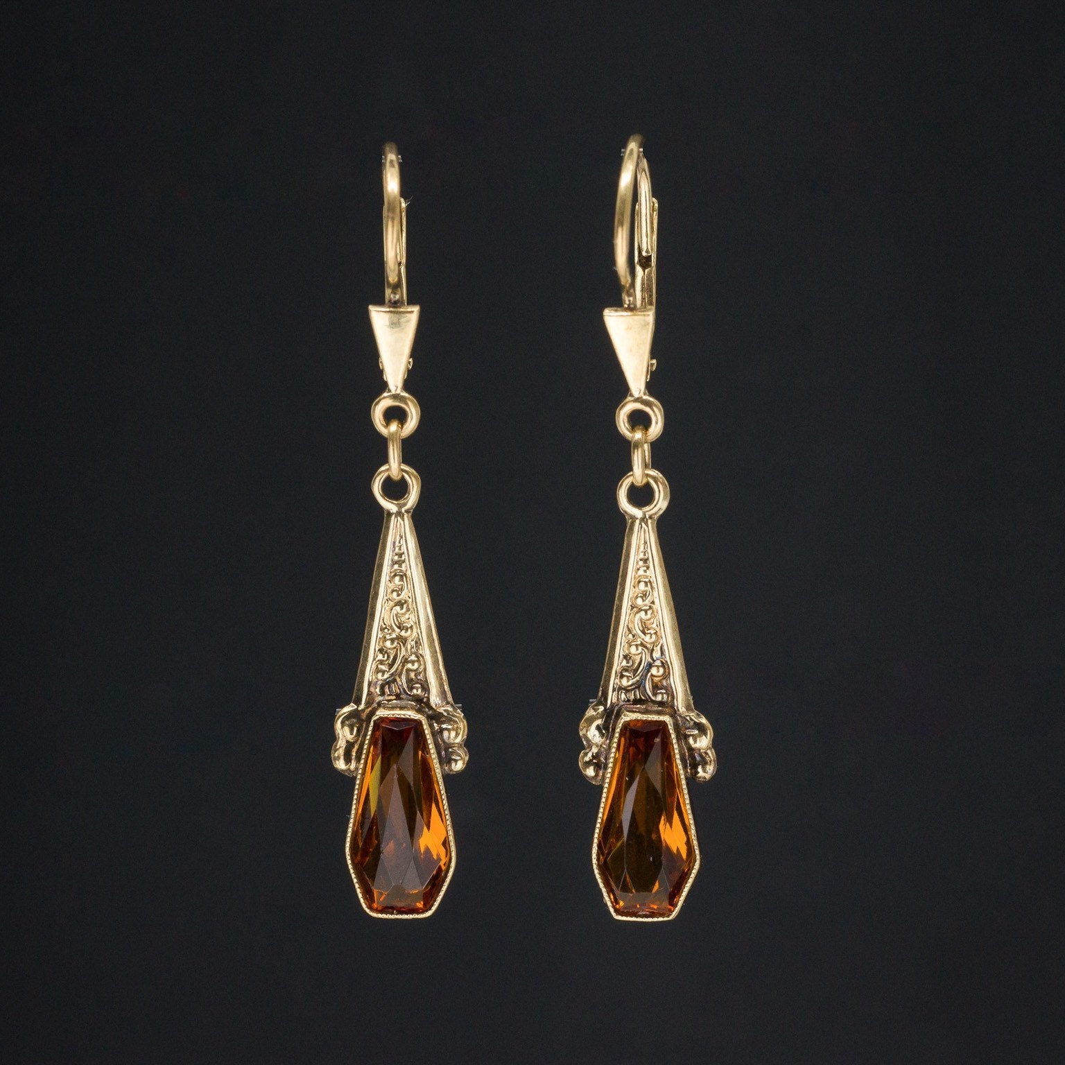 Citrine Earrings| 14k Gold Earrings - Trademark Antiques
