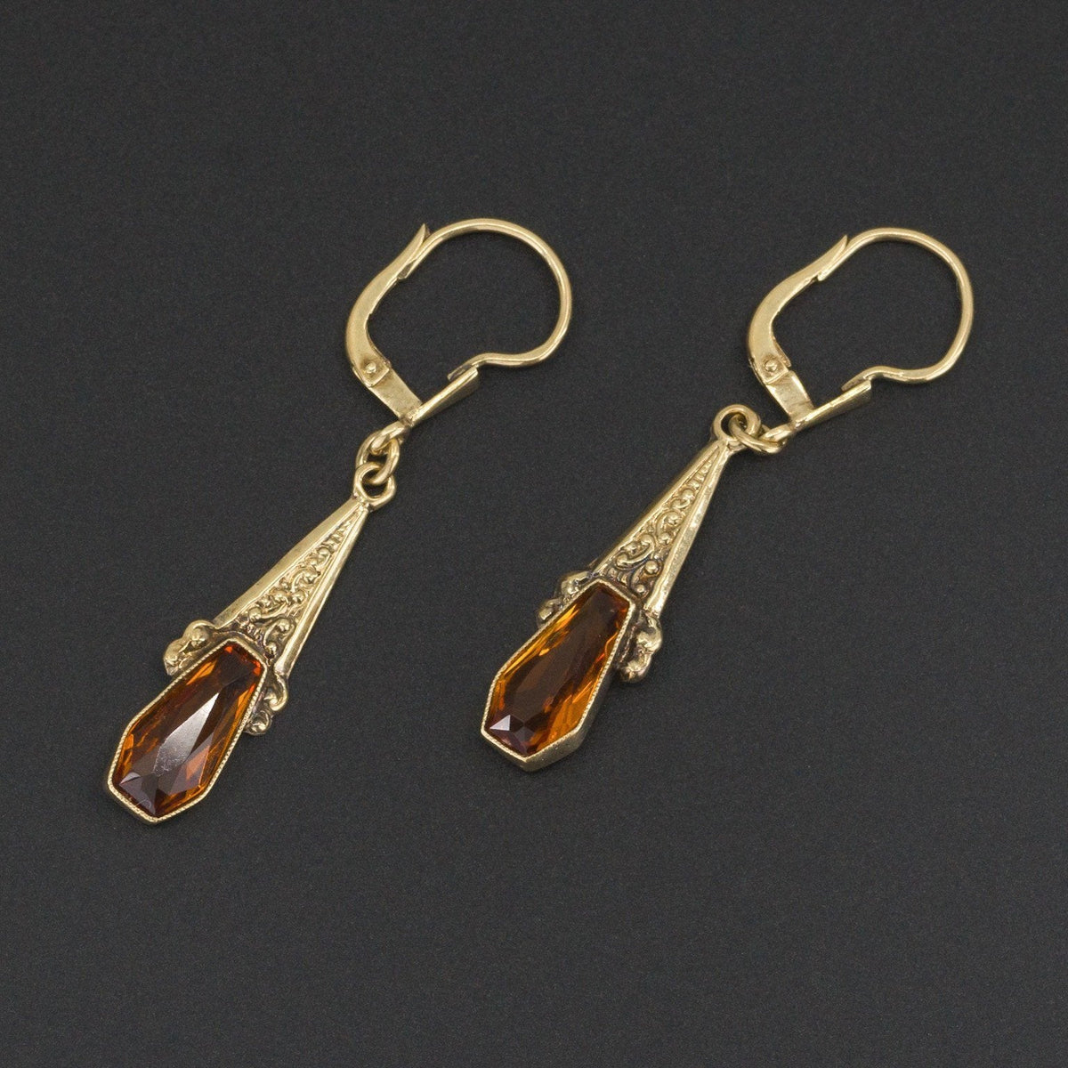 Citrine Earrings| 14k Gold Earrings - Trademark Antiques