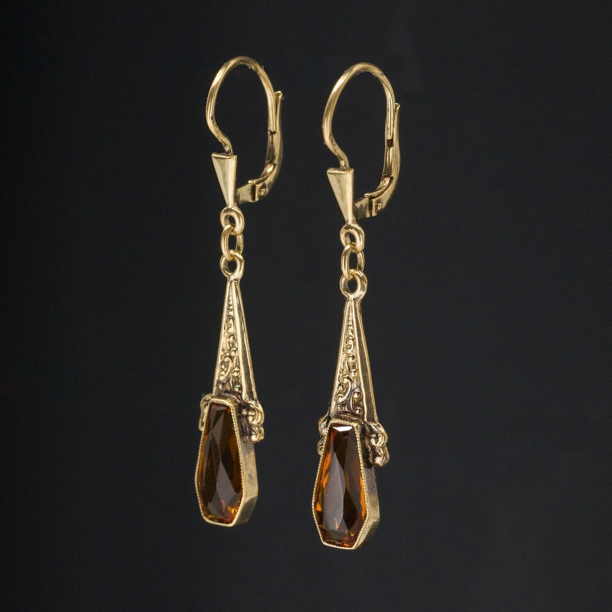 Citrine Earrings| 14k Gold Earrings - Trademark Antiques