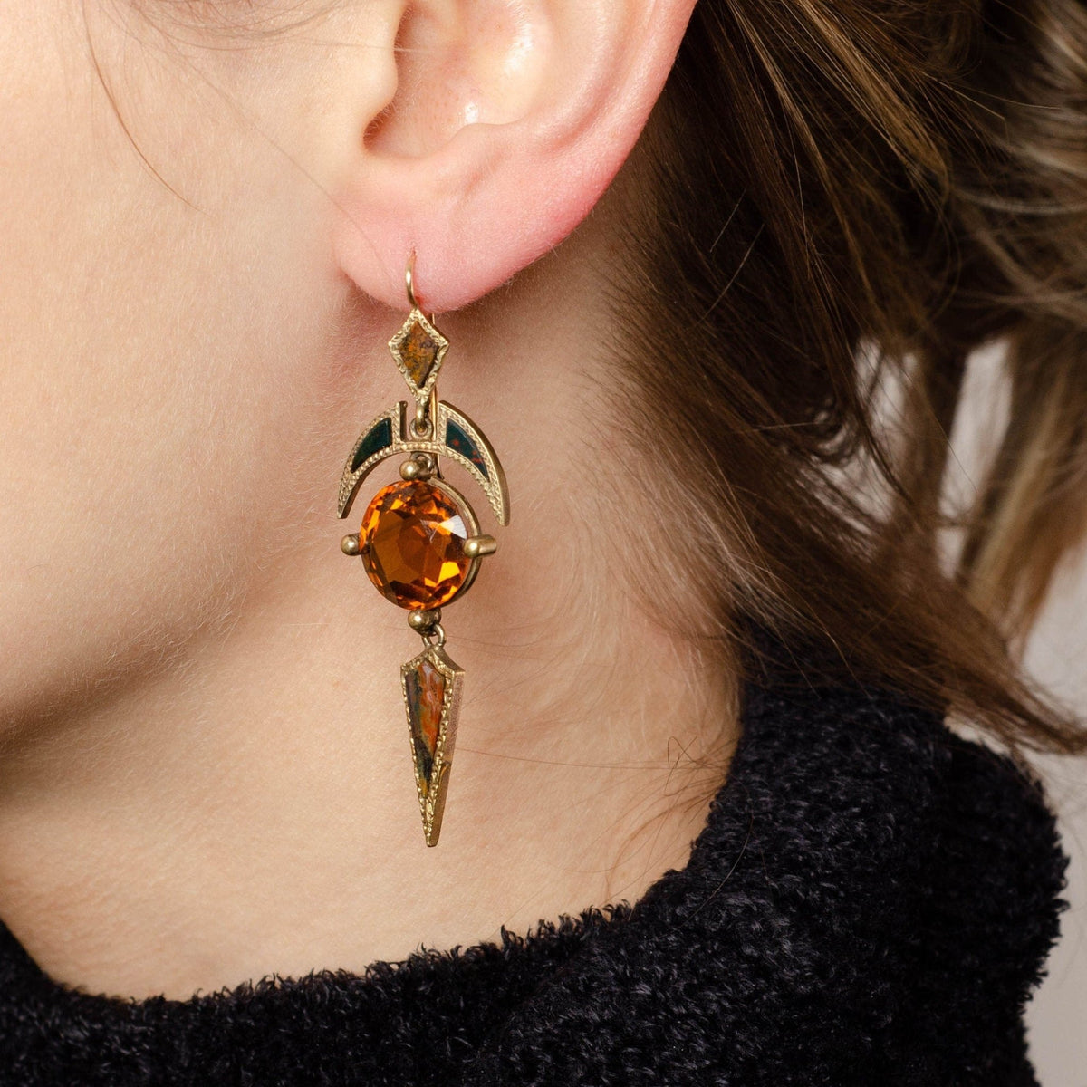 Citrine Statement Earrings | Dangle Earrings - Trademark Antiques