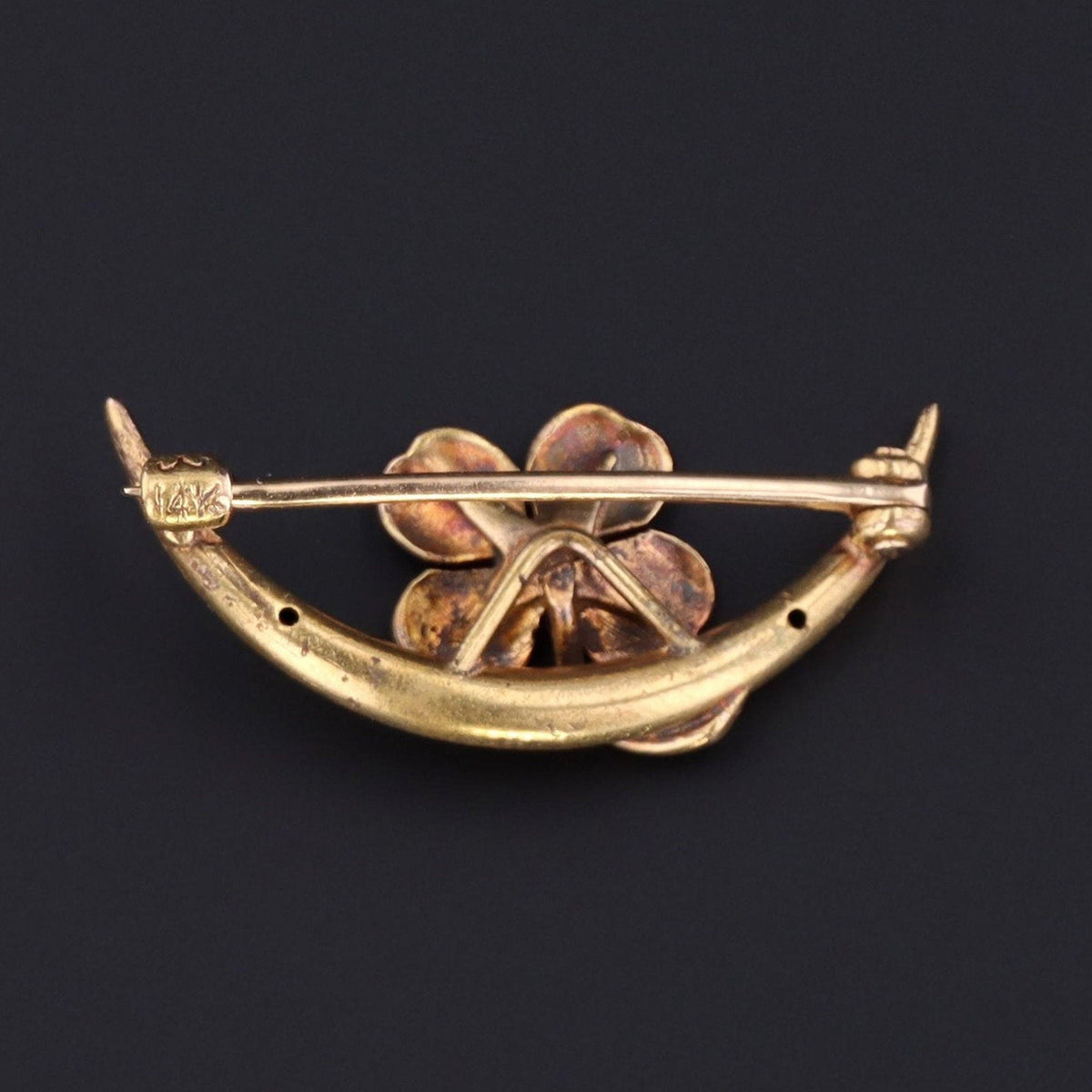 Clover Brooch | 14k Gold &amp; Enamel Clover Pin - Trademark Antiques