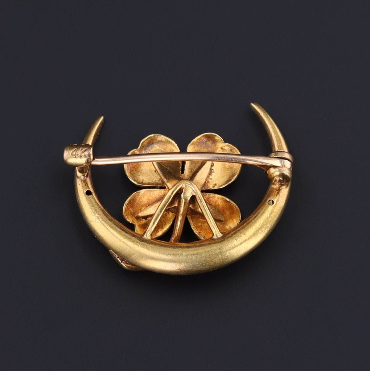 Clover Brooch | 14k Gold &amp; Enamel Clover Pin - Trademark Antiques