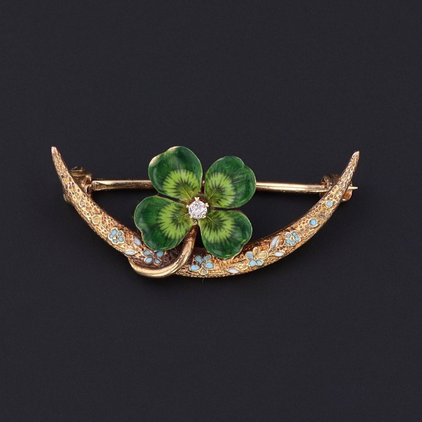 Clover Brooch | 14k Gold & Enamel Clover Pin - Trademark Antiques