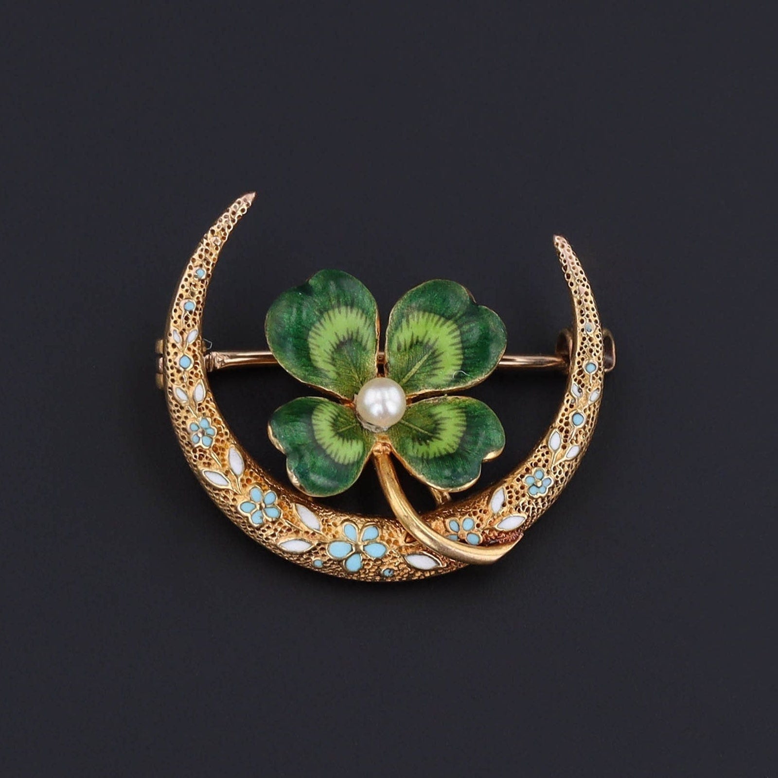 Clover Brooch | 14k Gold & Enamel Clover Pin - Trademark Antiques