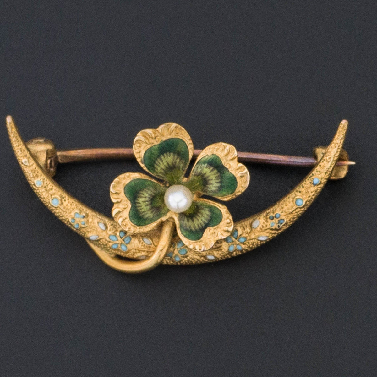 Clover Brooch | 14k Gold &amp; Enamel Clover Pin - Trademark Antiques