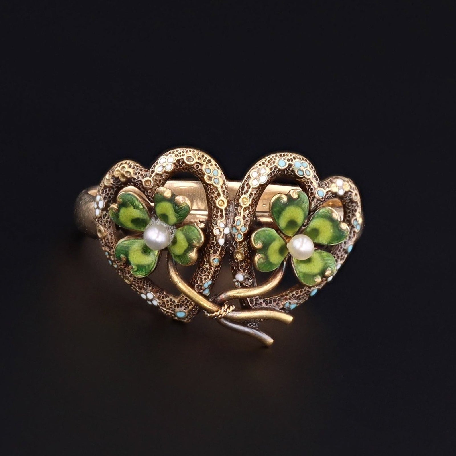 Clover Ring | 14k Gold Enamel Clover Ring - Trademark Antiques