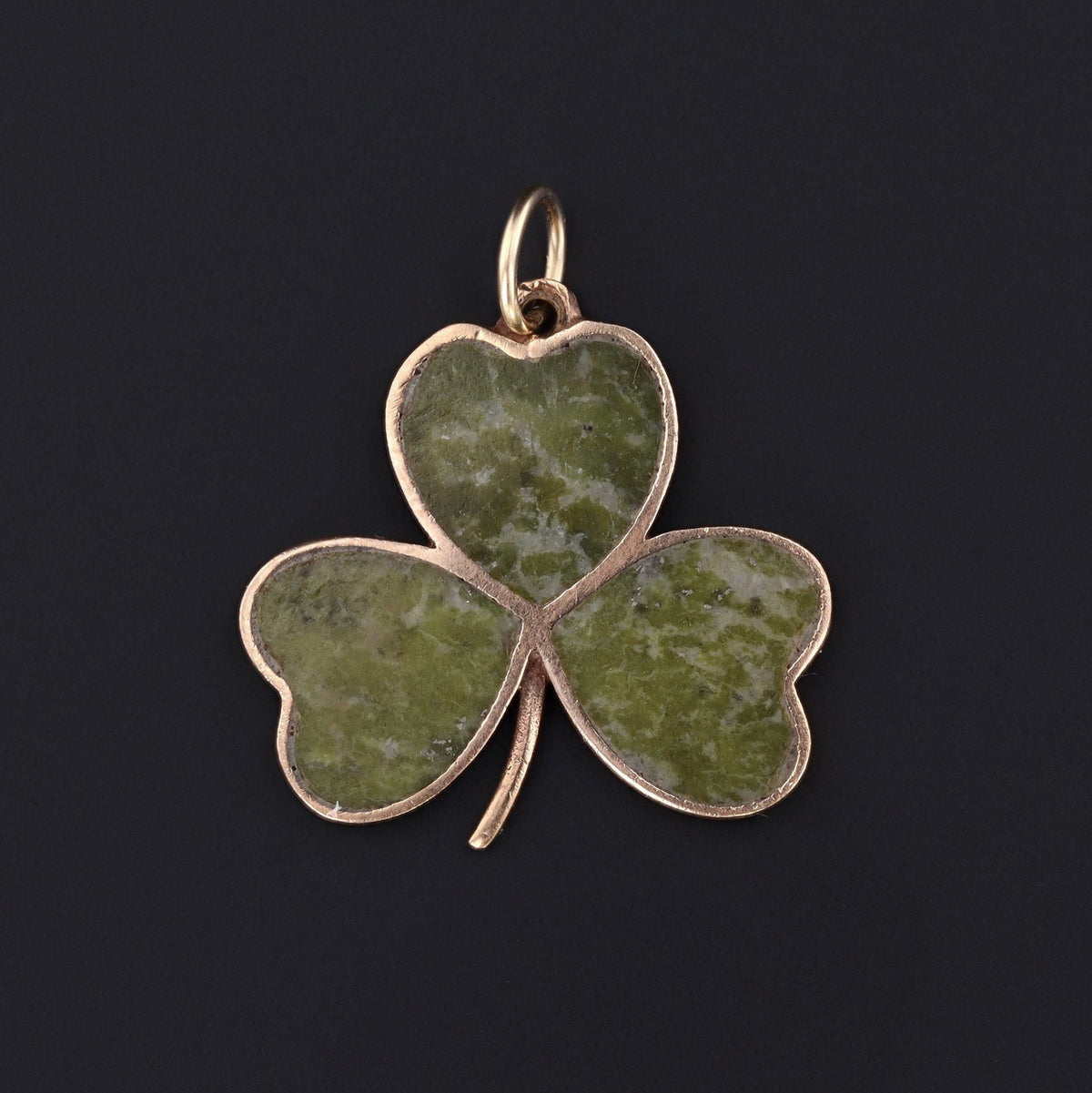 Connemara Marble Shamrock Pendant | 9ct Gold Shamrock Pendant - Trademark Antiques