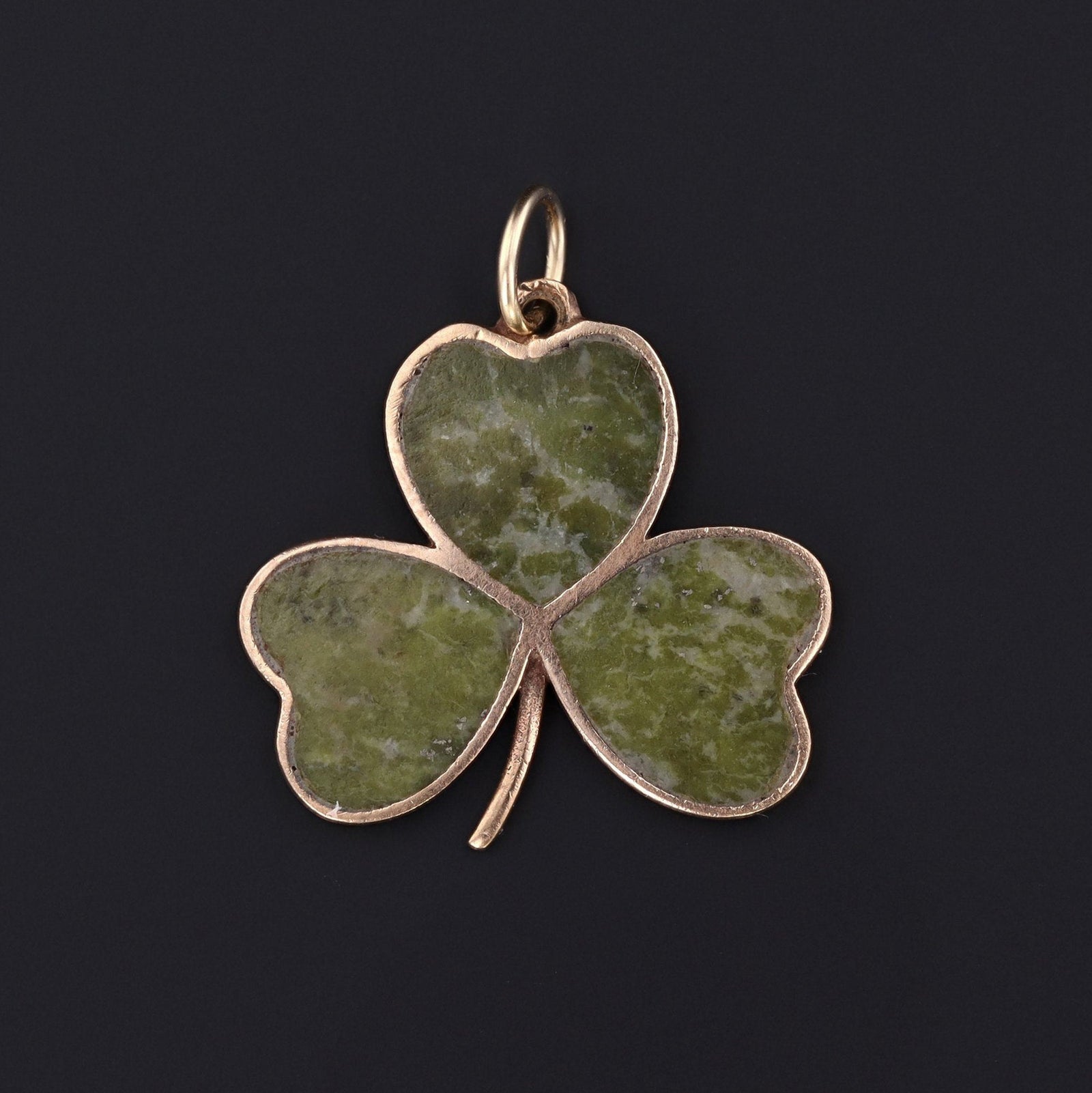 Connemara Marble Shamrock Pendant | 9ct Gold Shamrock Pendant - Trademark Antiques