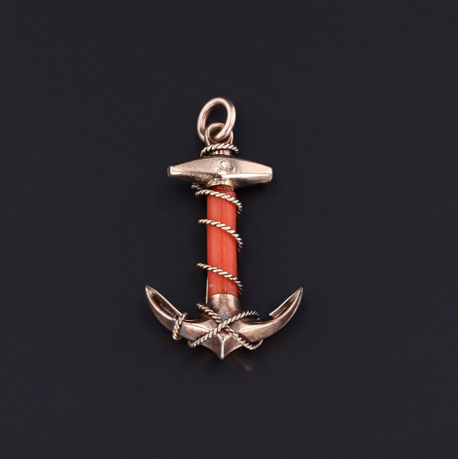 Coral Anchor Charm | Gold Anchor Charm - Trademark Antiques