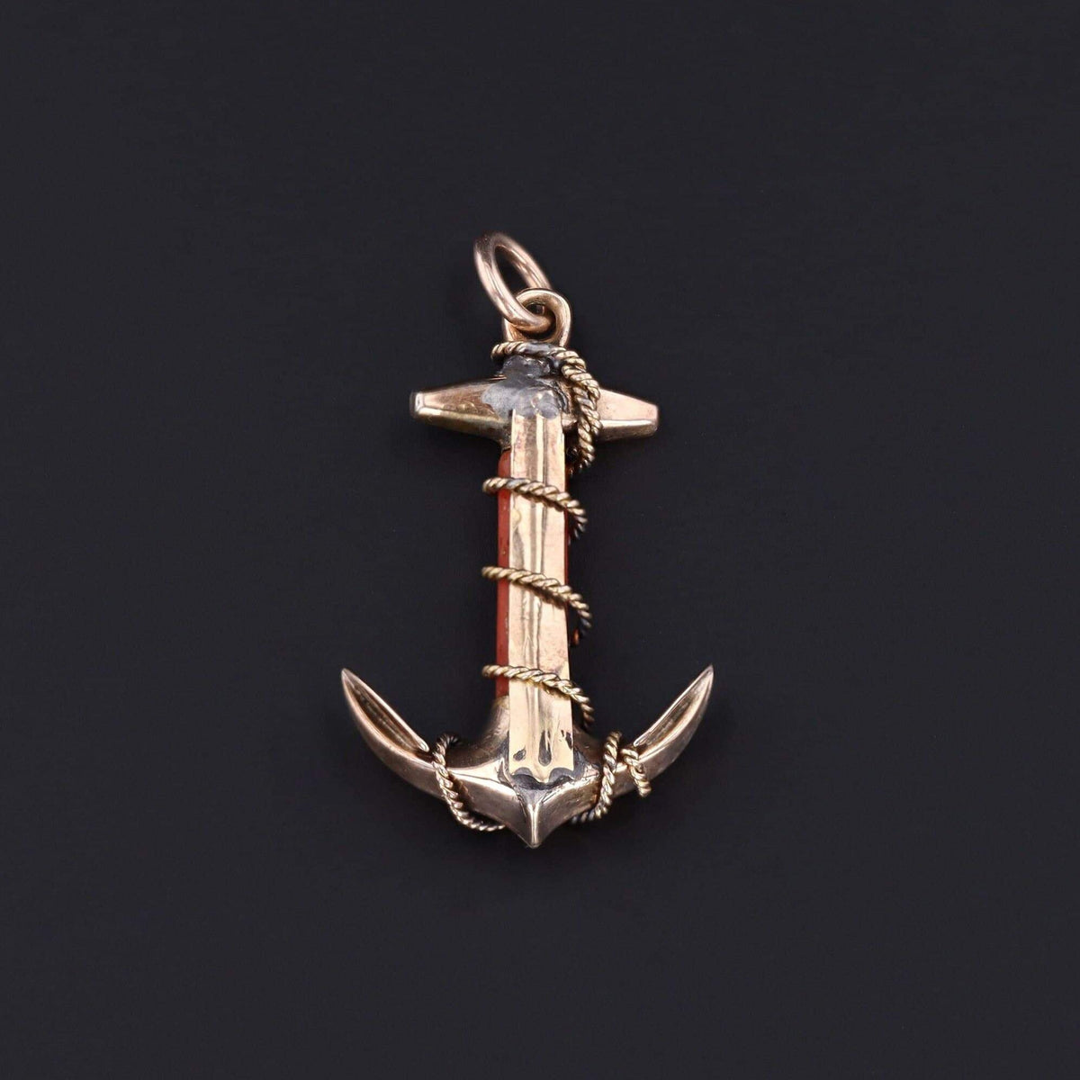 Coral Anchor Charm | Gold Anchor Charm - Trademark Antiques