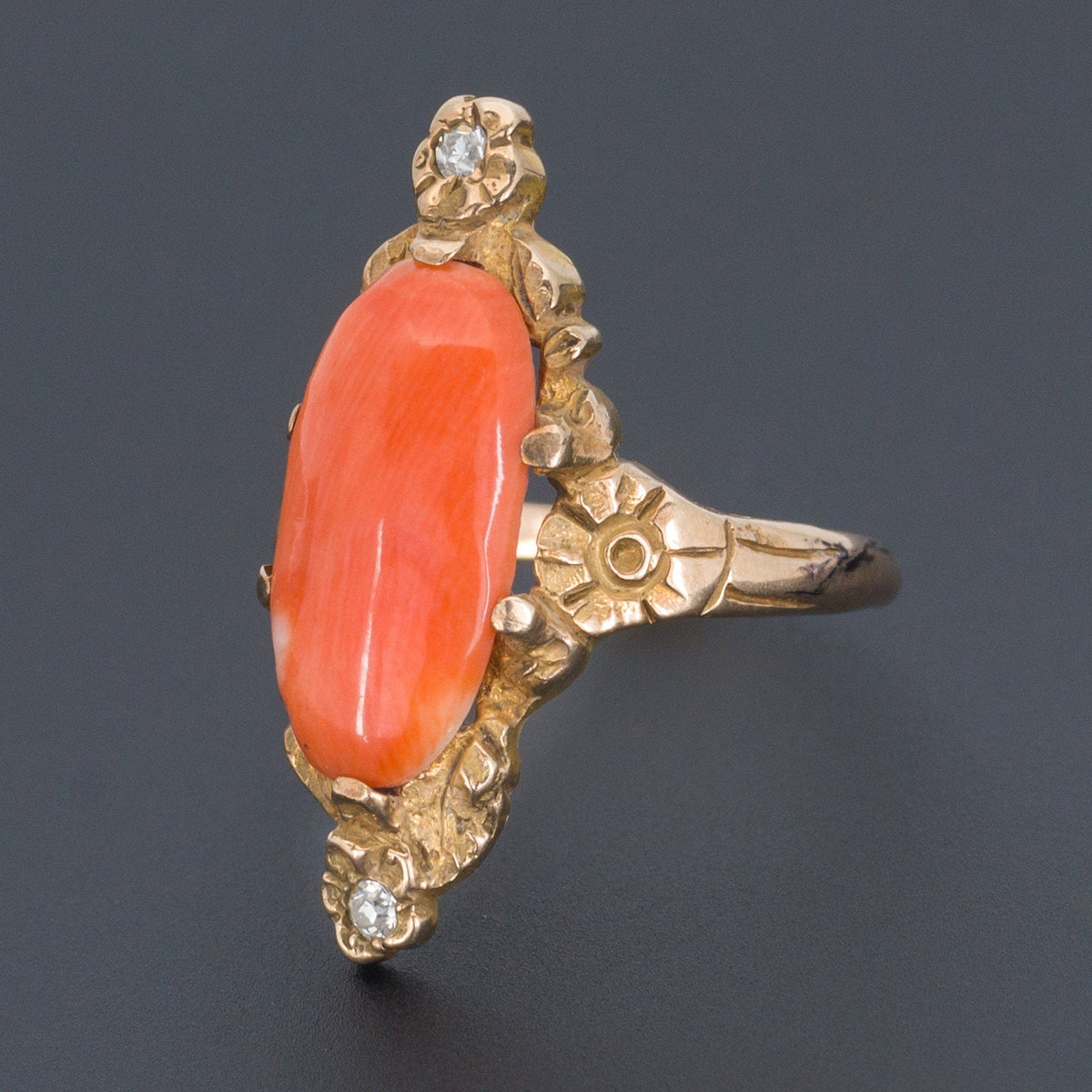 Coral and Diamond Ring | Antique Coral Ring - Trademark Antiques