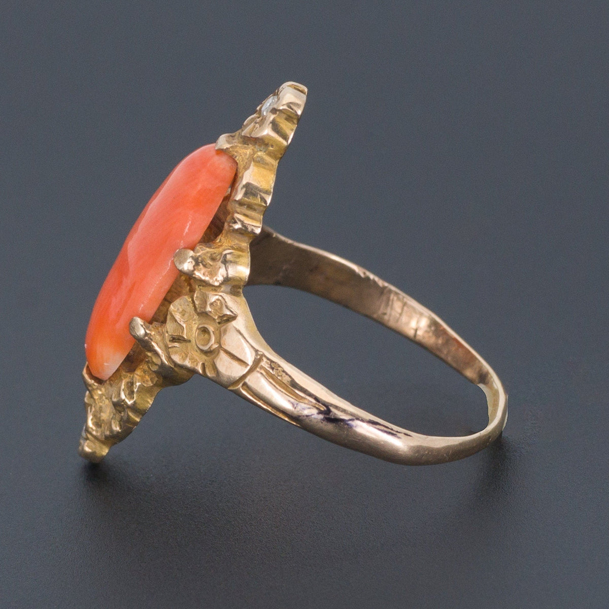 Coral and Diamond Ring | Antique Coral Ring - Trademark Antiques