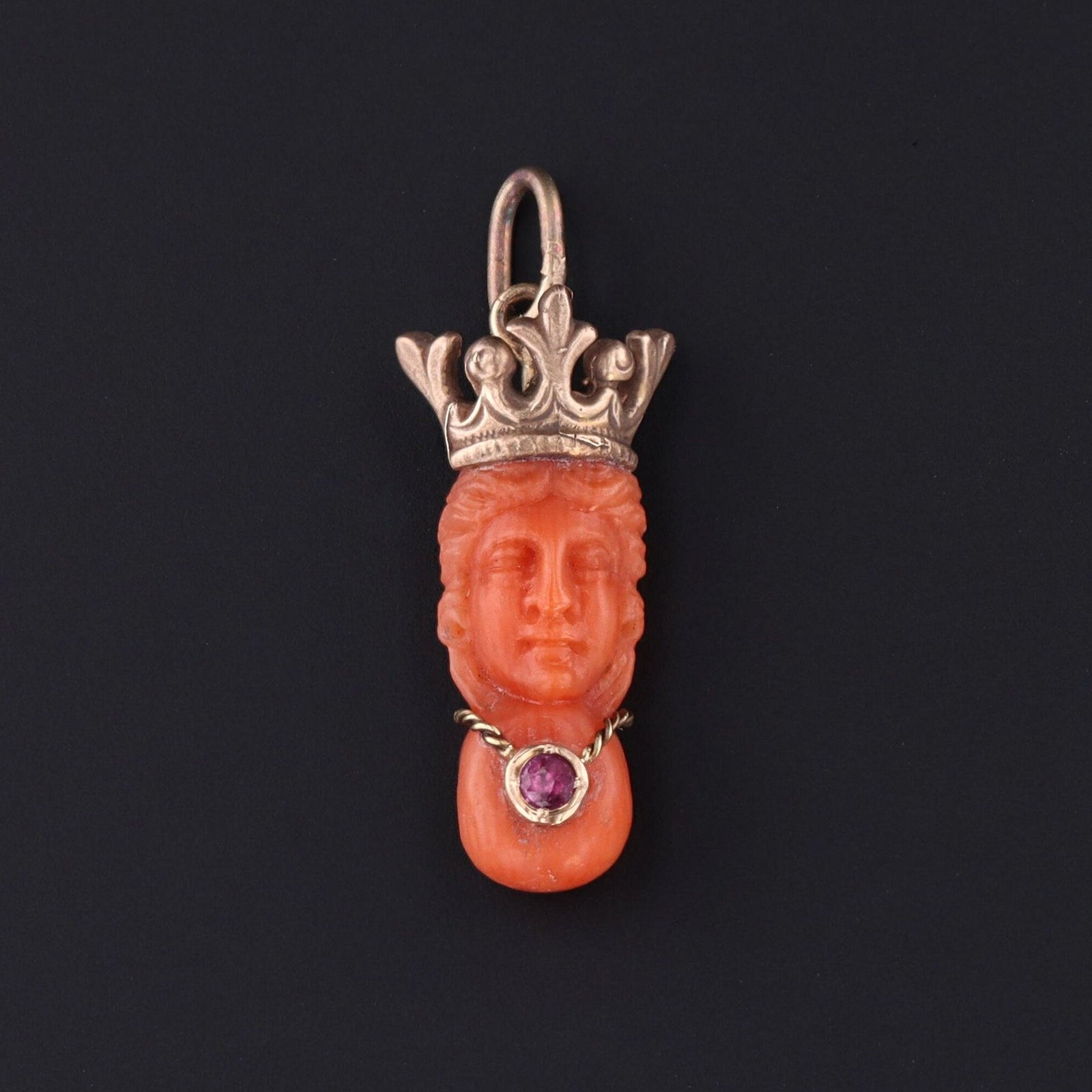Coral Queen Charm | Antique Carved Coral Charm - Trademark Antiques