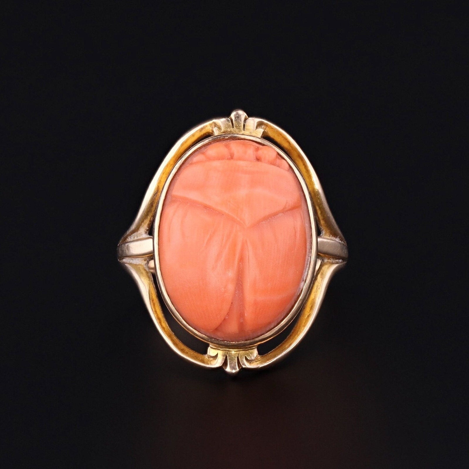 Coral Scarab Ring | Vintage Ring - Trademark Antiques