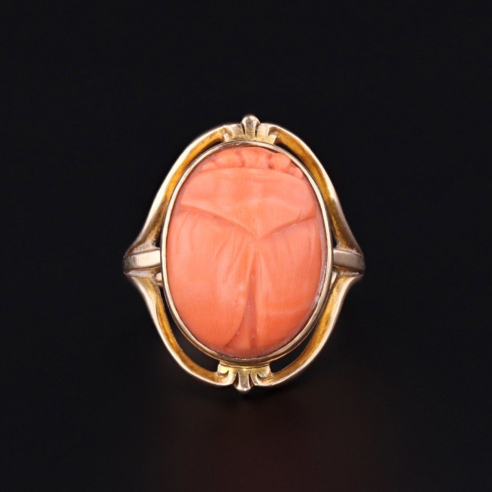 Coral Scarab Ring | Vintage Ring - Trademark Antiques