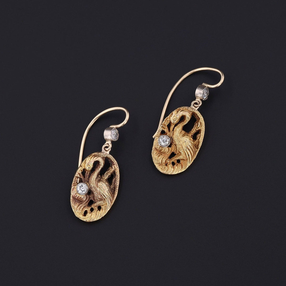 Crane Earrings | Antique Earrings - Trademark Antiques