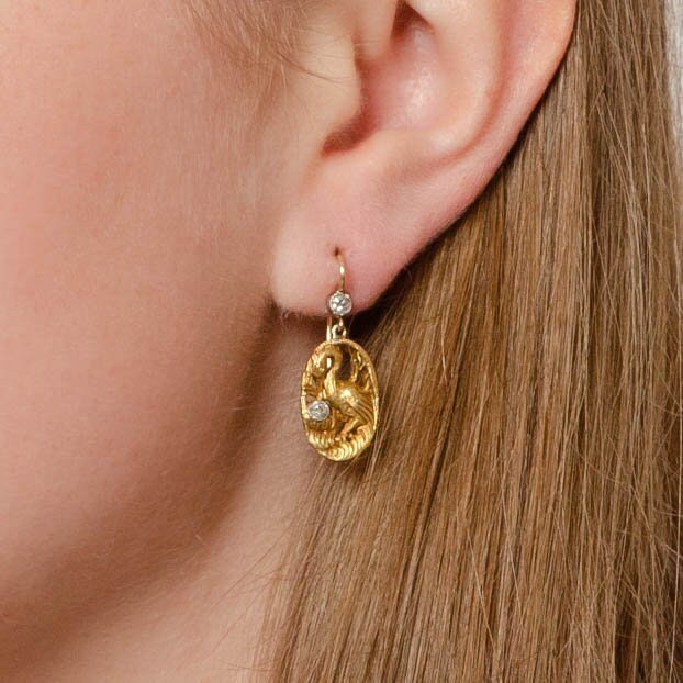 Crane Earrings | Antique Earrings - Trademark Antiques