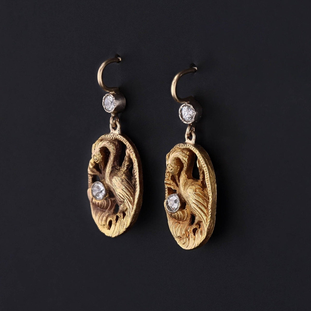Crane Earrings | Antique Earrings - Trademark Antiques