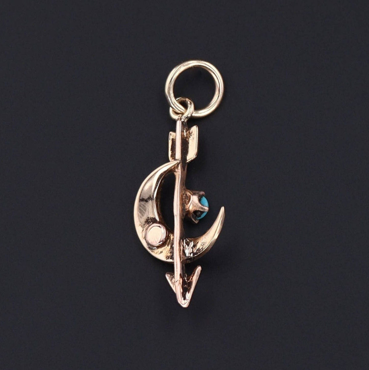 Crescent and Arrow Charm | Turquoise &amp; Pearl Crescent - Trademark Antiques