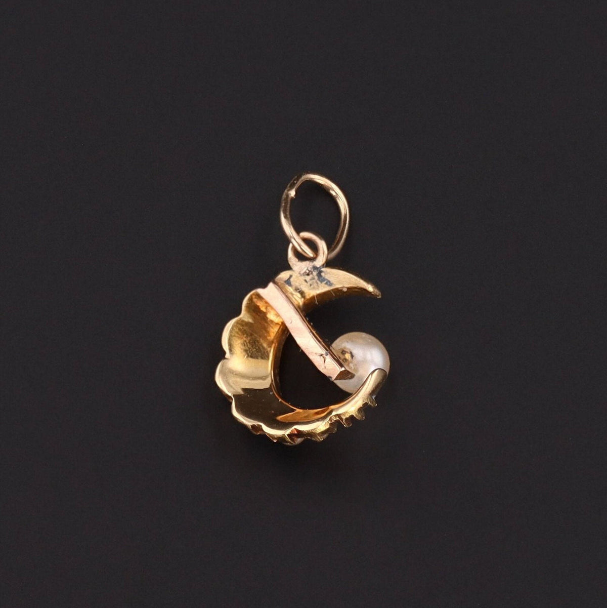 Crescent Moon Charm | 14k Gold Pearl Crescent - Trademark Antiques