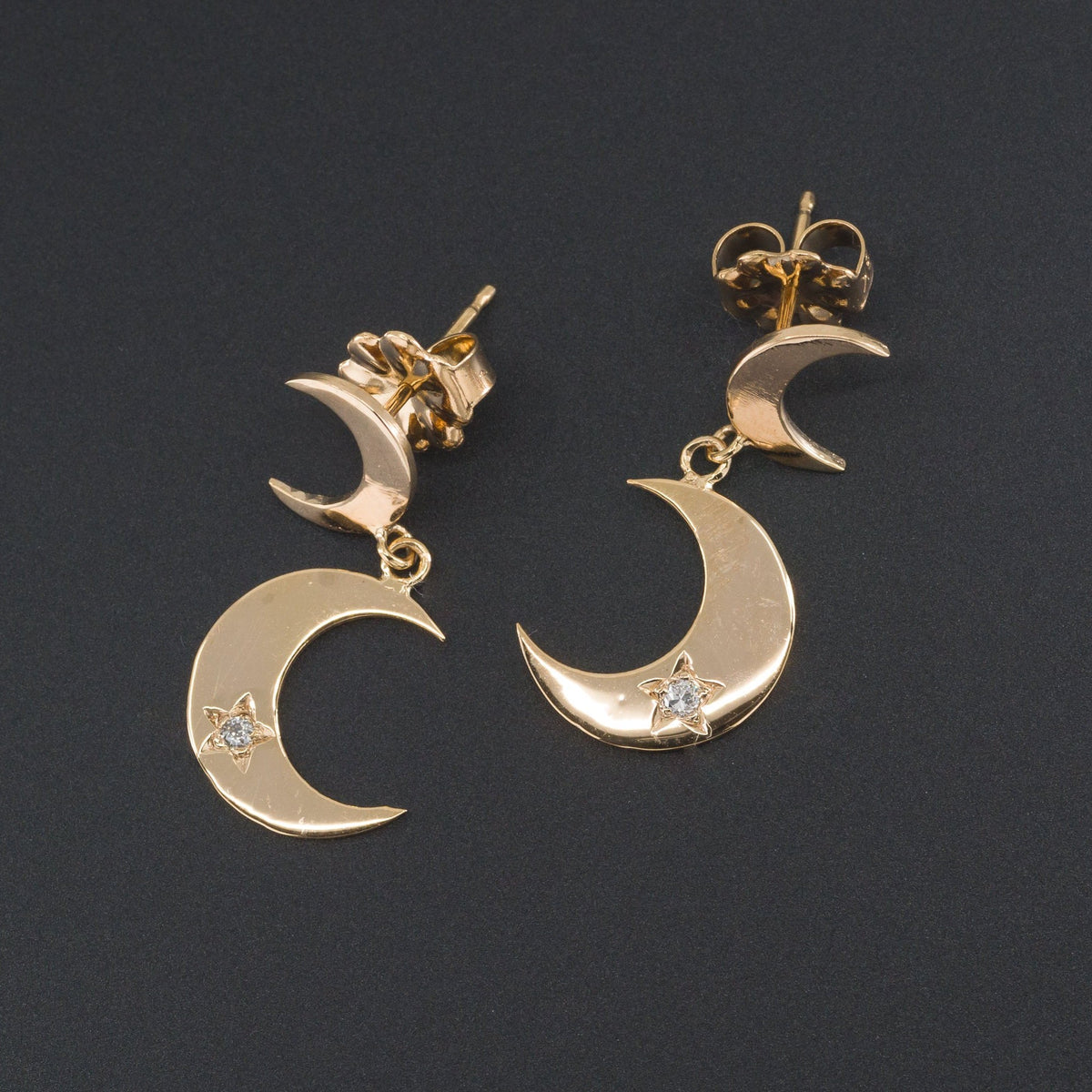 Crescent Moon Earrings | Diamond Crescent Earrings - Trademark Antiques