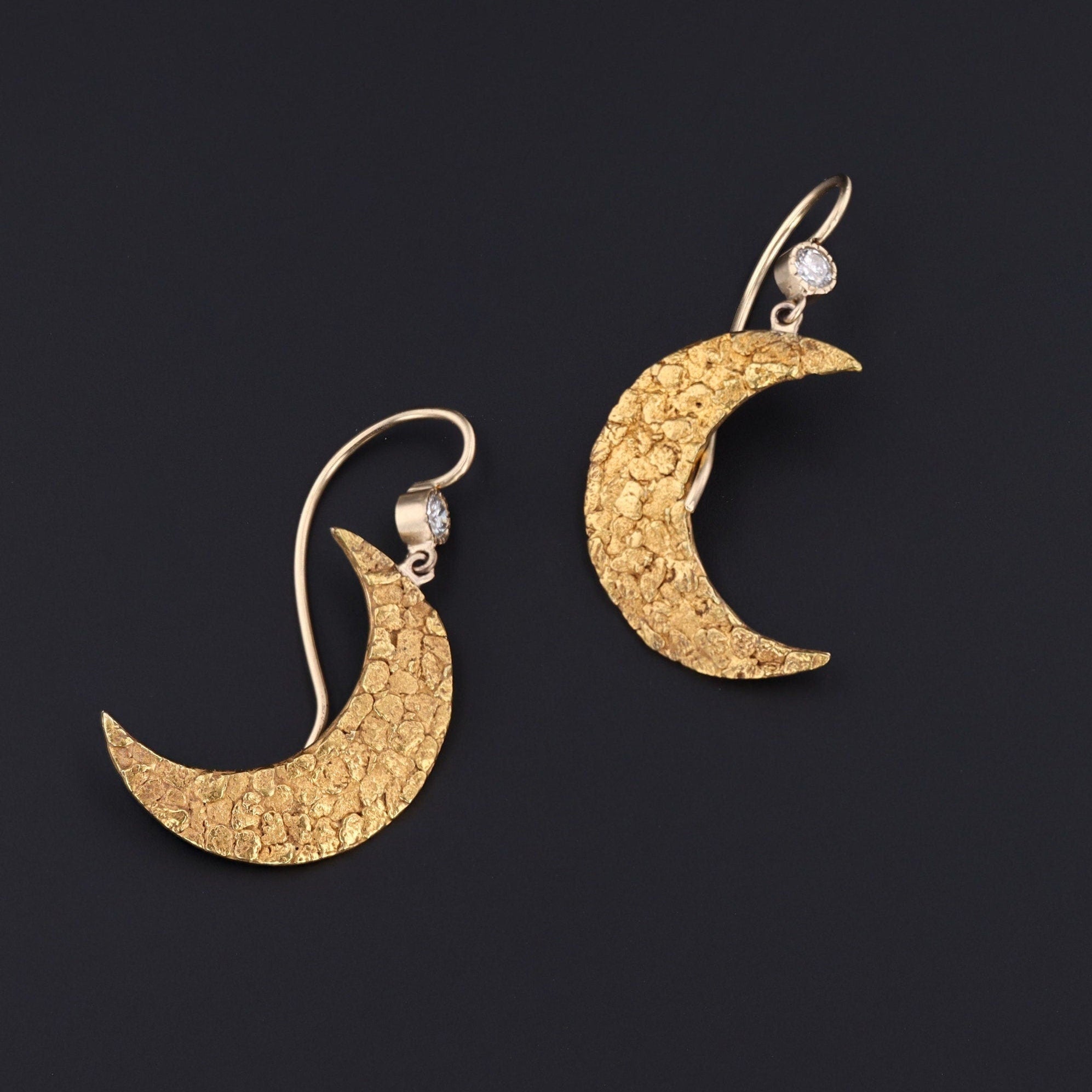 Crescent Moon Earrings | Vintage Gold Nugget Crescent Earrings - Trademark Antiques