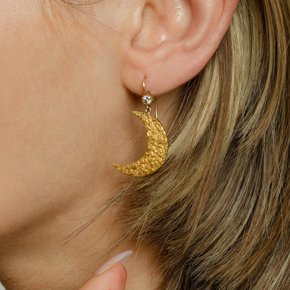 Crescent Moon Earrings | Vintage Gold Nugget Crescent Earrings - Trademark Antiques