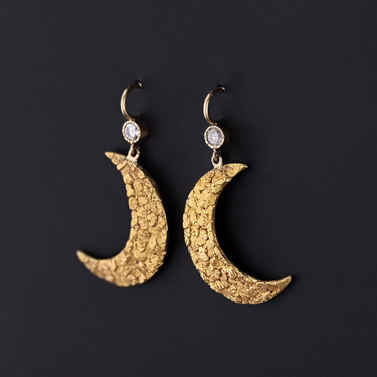 Crescent Moon Earrings | Vintage Gold Nugget Crescent Earrings - Trademark Antiques