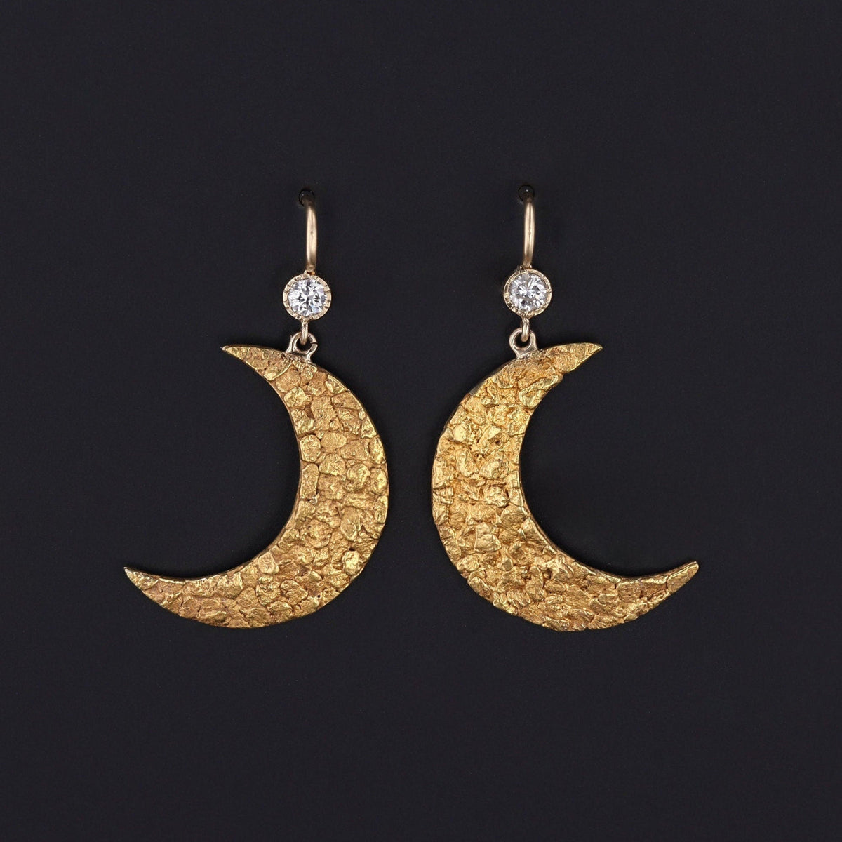 Crescent Moon Earrings | Vintage Gold Nugget Crescent Earrings - Trademark Antiques