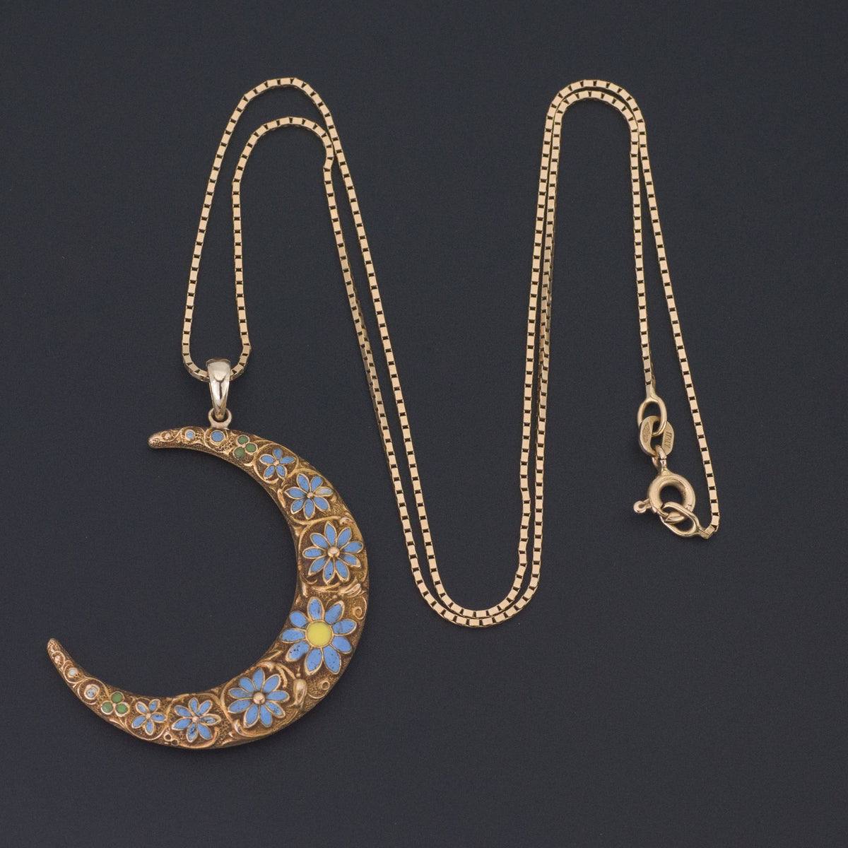 Crescent Moon | Forget - me - not Crescent Pendant - Trademark Antiques