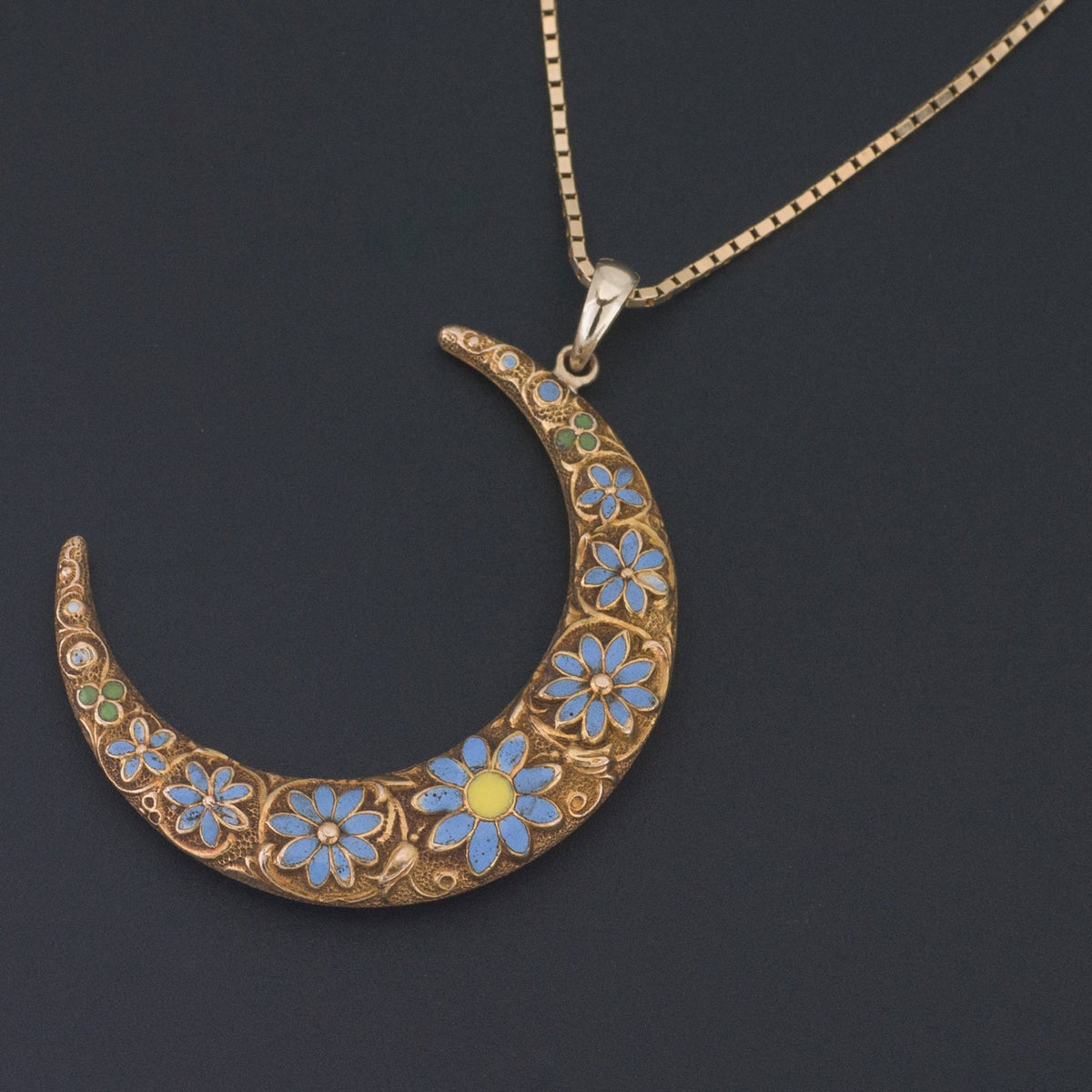 Crescent Moon | Forget - me - not Crescent Pendant - Trademark Antiques