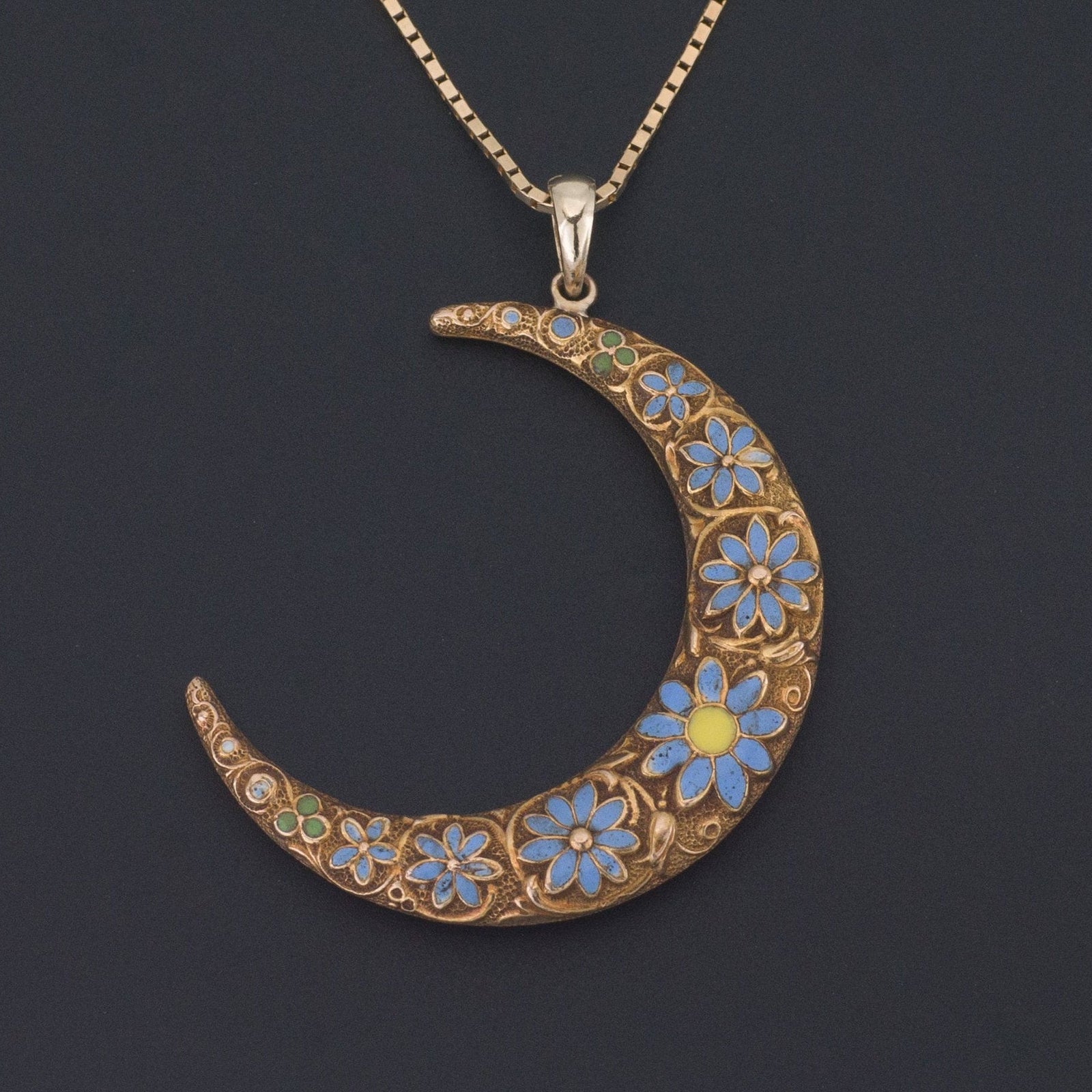 Crescent Moon | Forget - me - not Crescent Pendant - Trademark Antiques