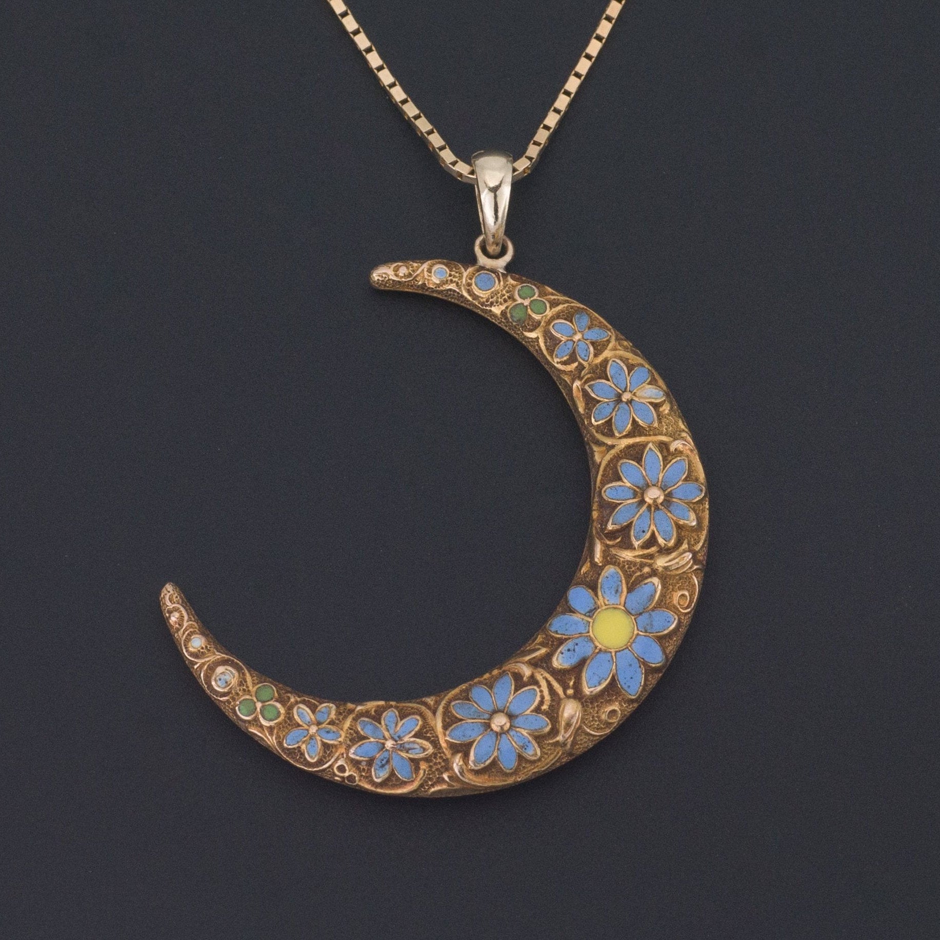 Crescent Moon | Forget - me - not Crescent Pendant - Trademark Antiques