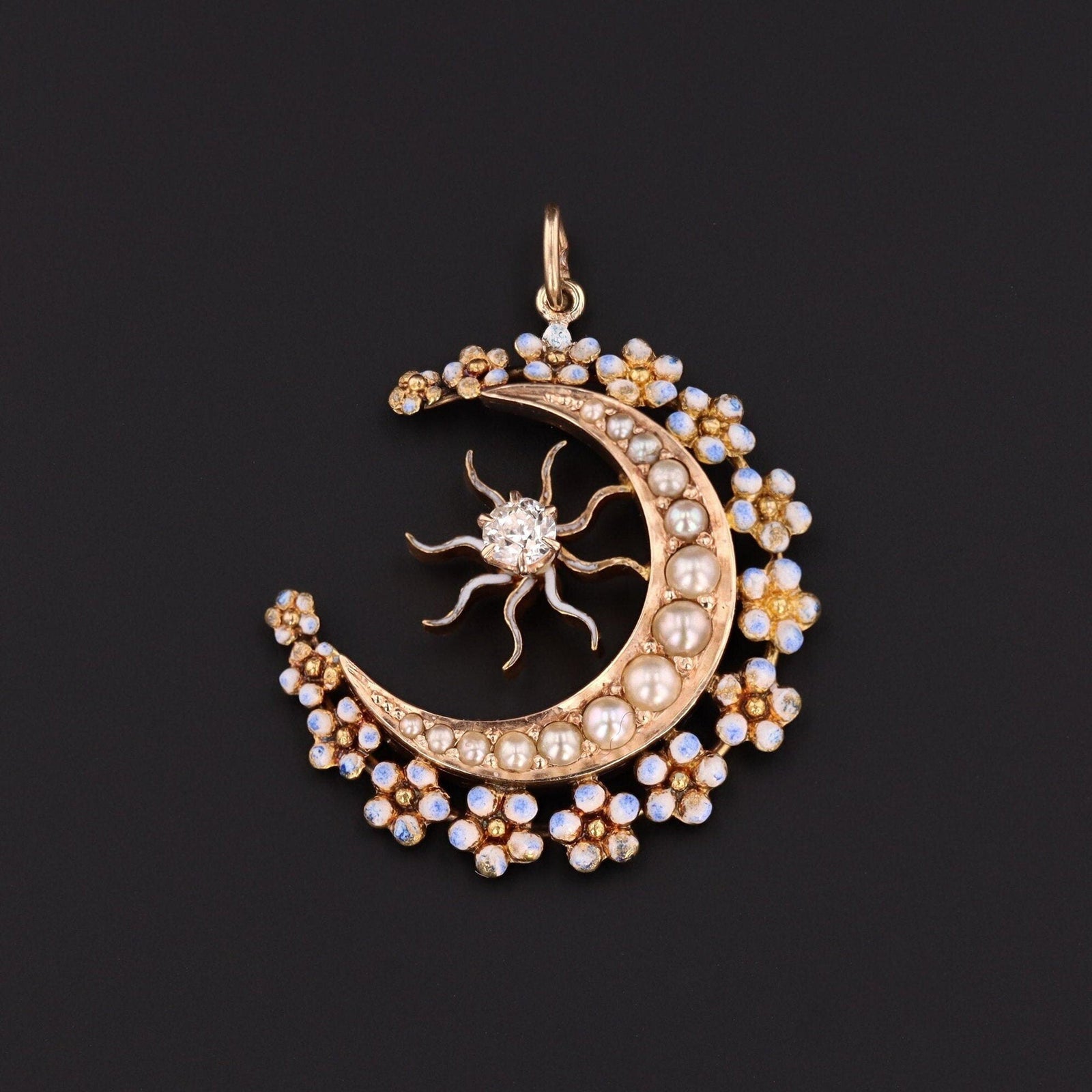 Crescent Moon Pendant | Antique Moon and Star Pendant - Trademark Antiques