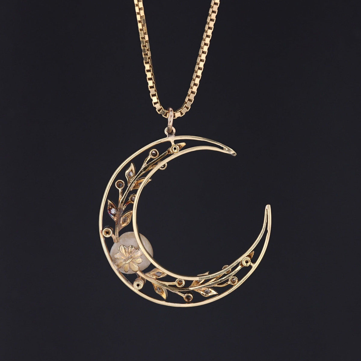 Crescent Moon Pendant | Antique Pearl &amp; Diamond Crescent - Trademark Antiques