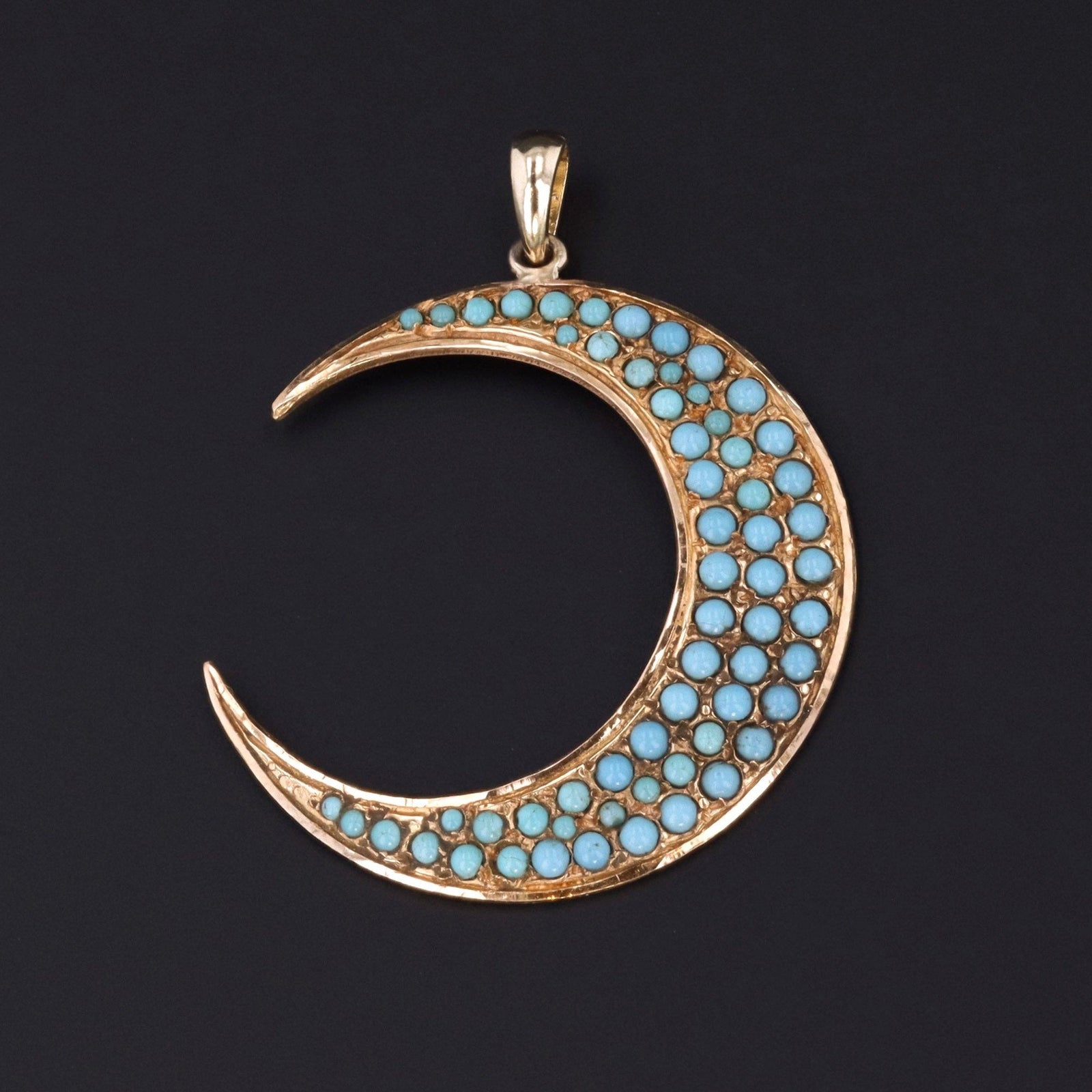 Crescent Moon Pendant | Turquoise Glass Crescent Moon Pendant - Trademark Antiques